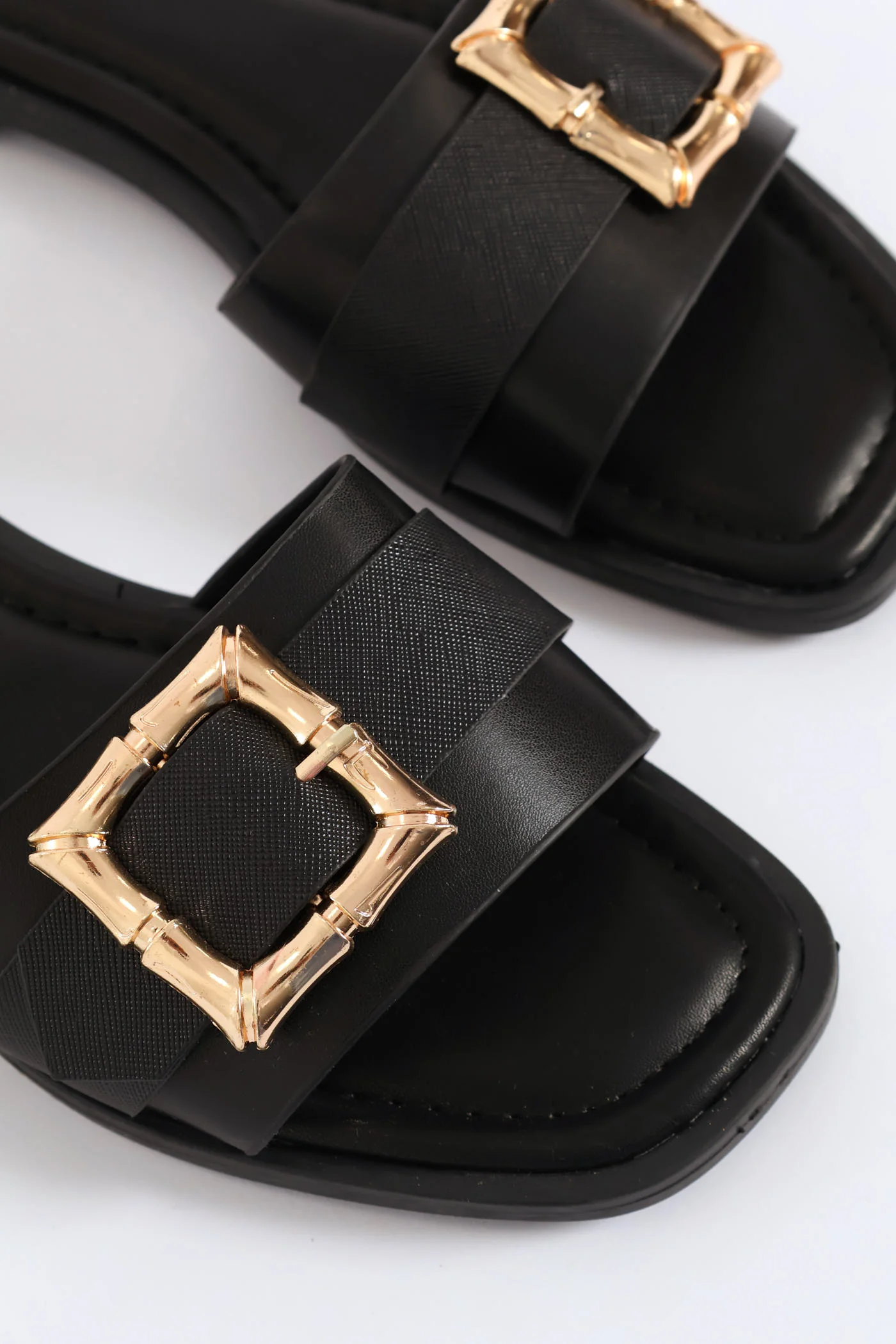 Bamboo Buckle Detail Single Band Sandal - Black - Image 2