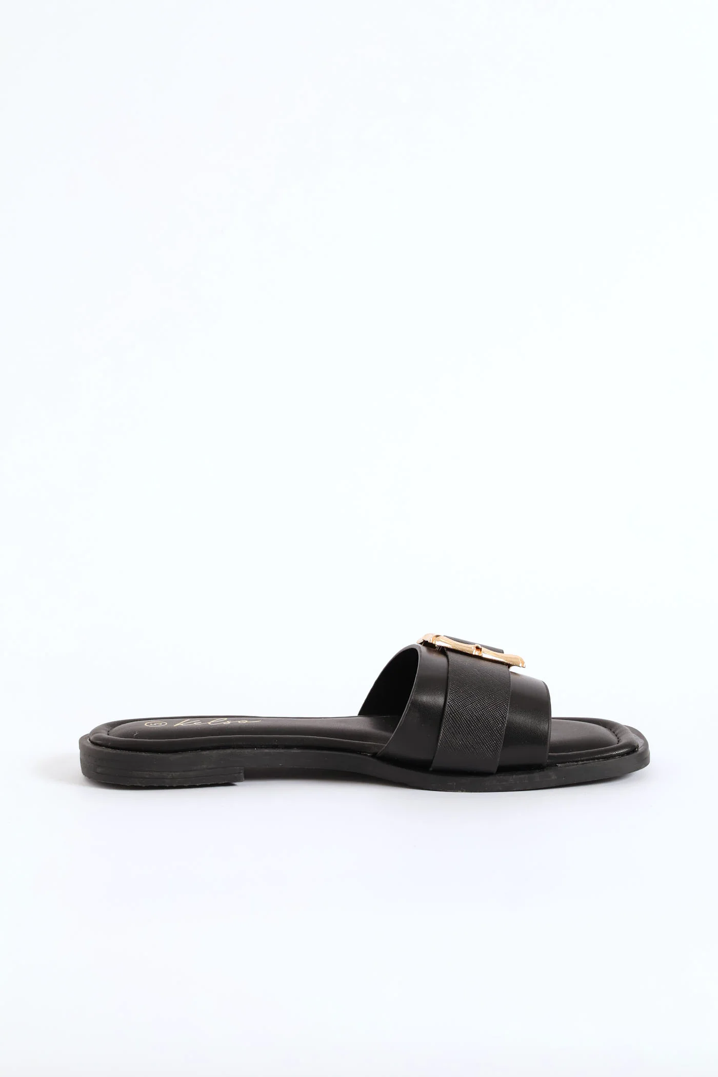 Bamboo Buckle Detail Single Band Sandal - Black - Image 3