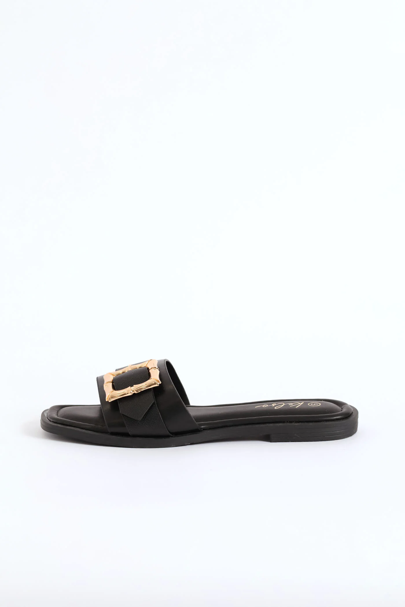 Bamboo Buckle Detail Single Band Sandal - Black - Image 4