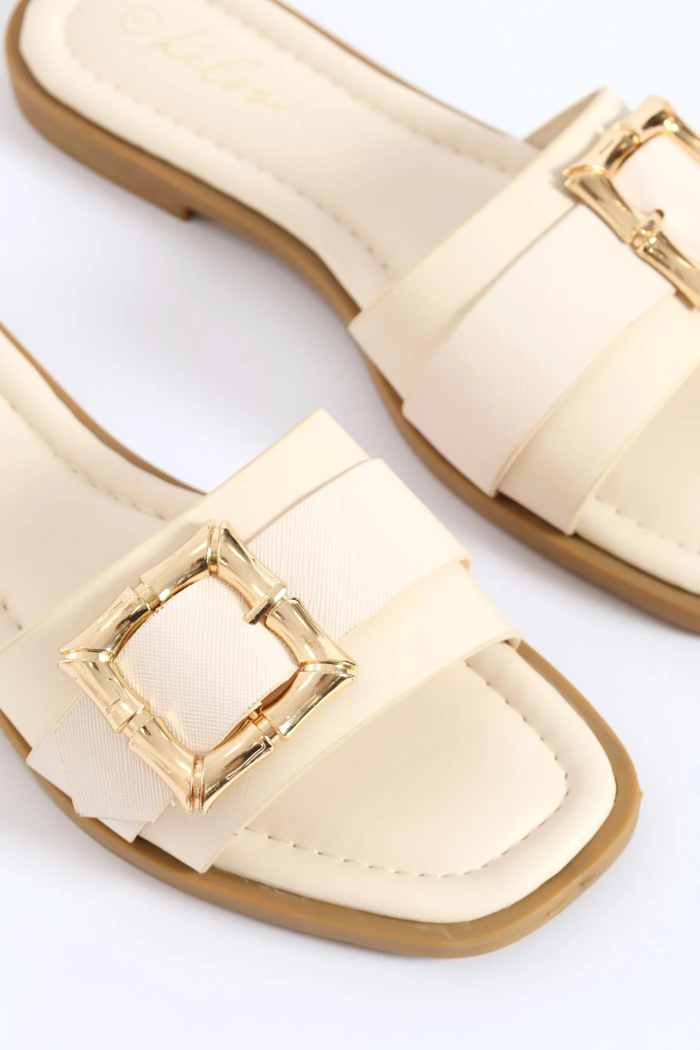 Bamboo Buckle Detail Single Band Sandal - White - Image 2