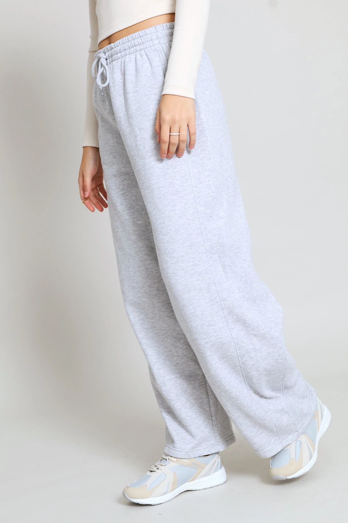 Barrel Leg Fleece Jogger - Grey Melange - Image 2
