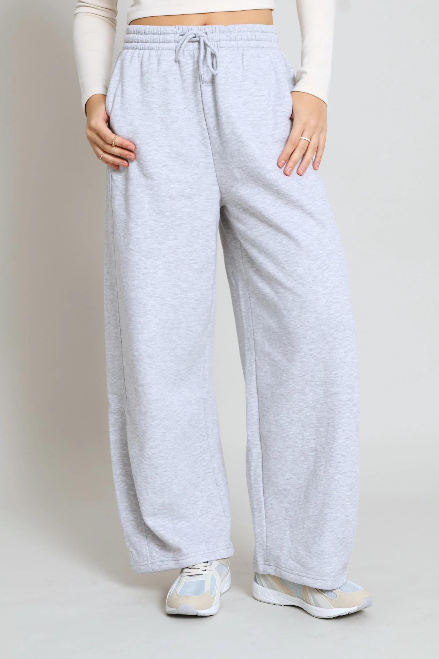 Barrel Leg Fleece Jogger - Grey Melange - Image 3
