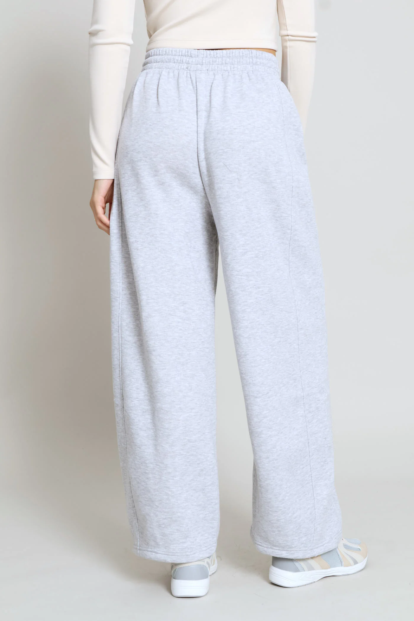 Barrel Leg Fleece Jogger - Grey Melange - Image 5
