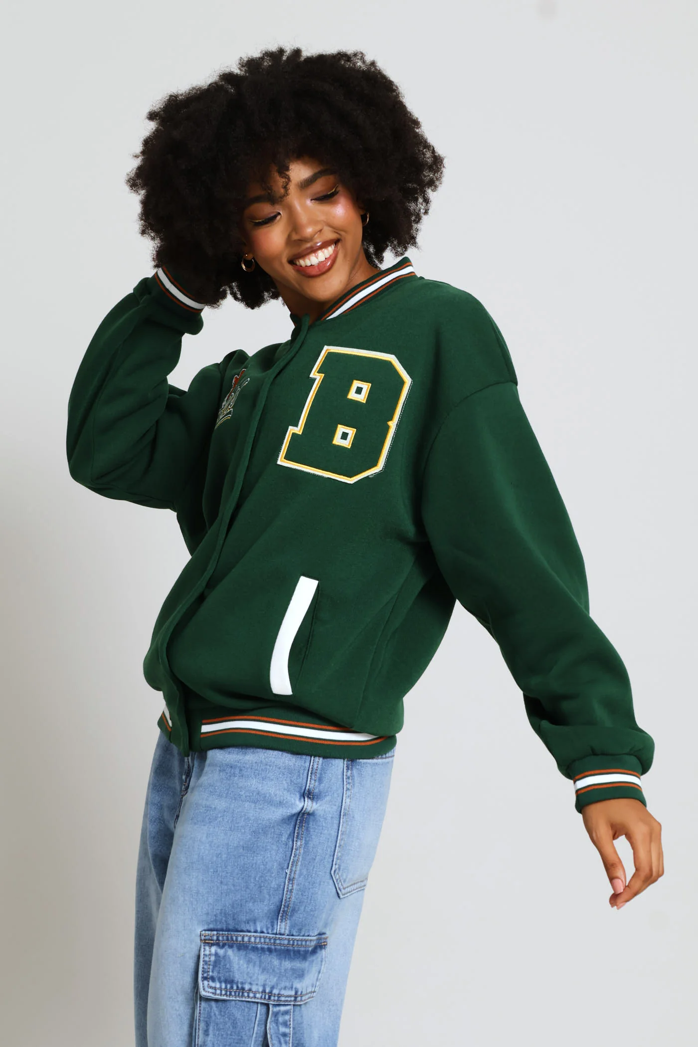 Baseball Fleece Jacket - Bottle Green - Image 5