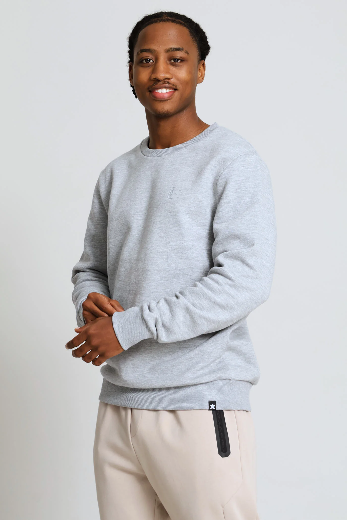 Basic Fleece Crew Top - Grey Melange - Image 3