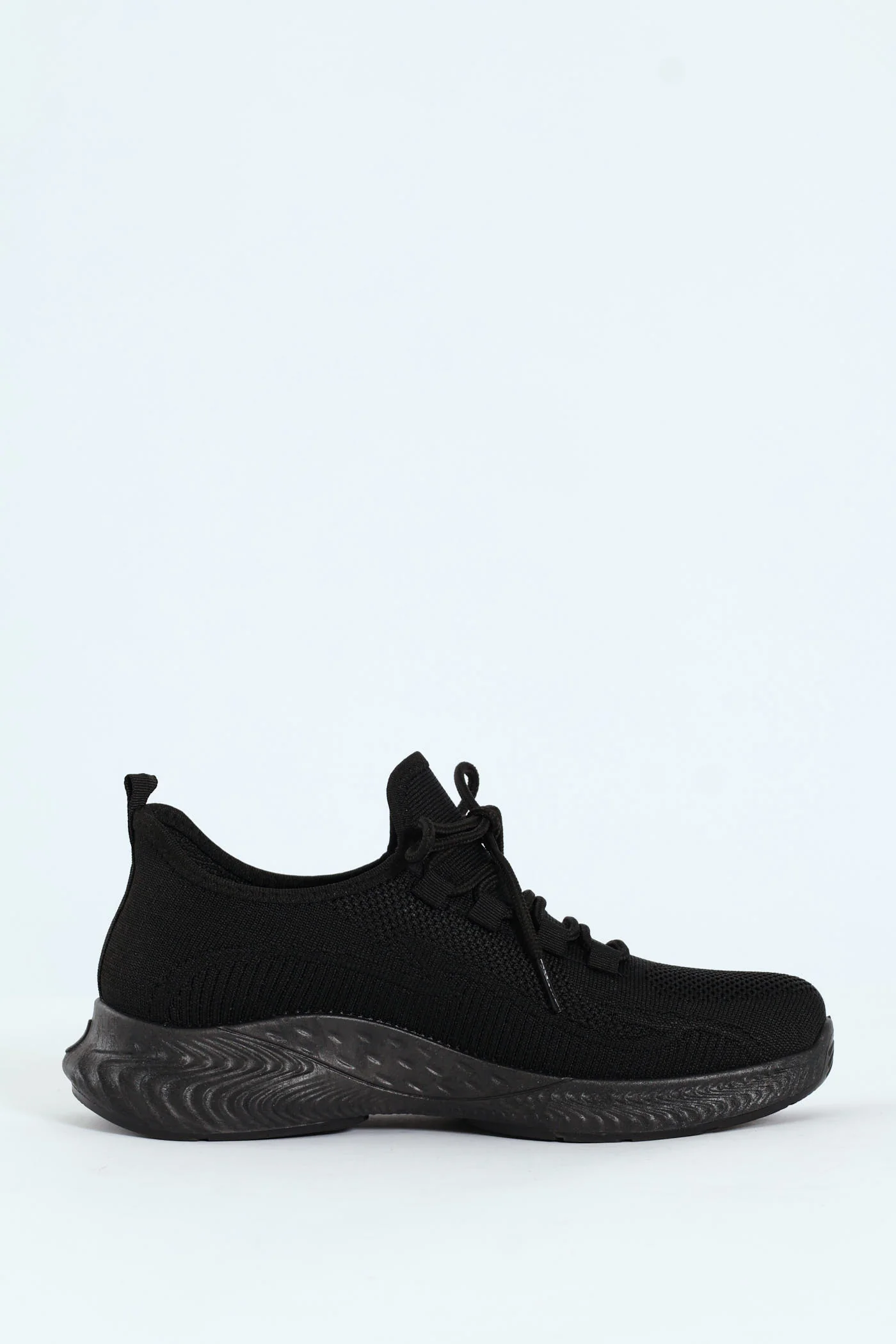 Basic Fly Knit Lace Up Slip On Sneaker - Black - Image 4