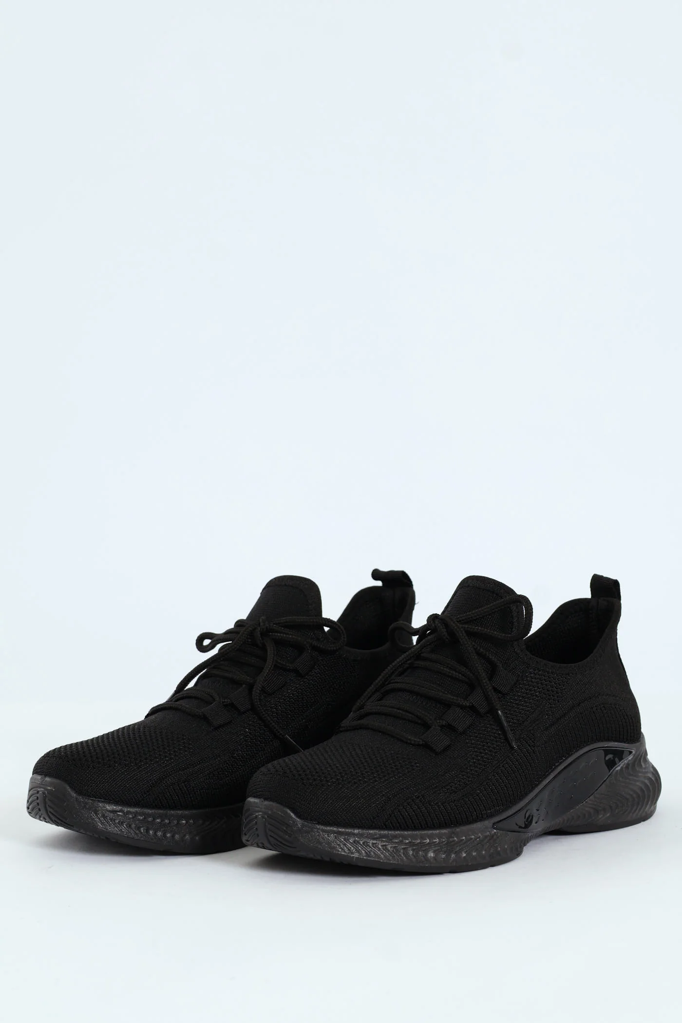 Basic Fly Knit Lace Up Slip On Sneaker - Black - Image 5