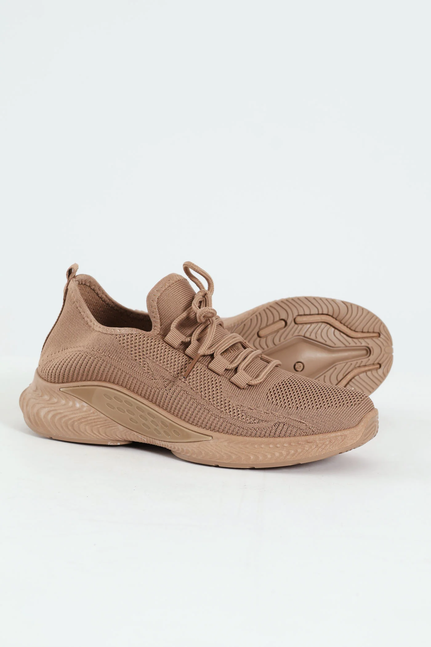 Basic Fly Knit Lace Up Slip On Sneaker - Taupe - Image 10