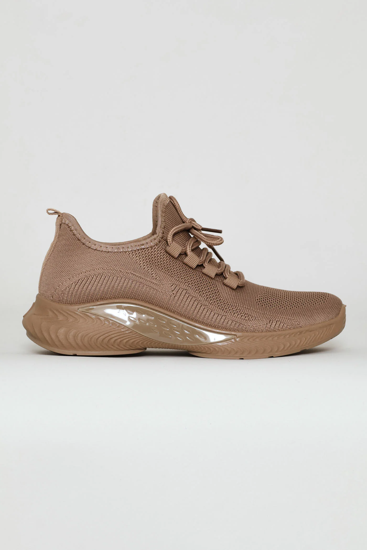 Basic Fly Knit Lace Up Slip On Sneaker - Taupe - Image 3
