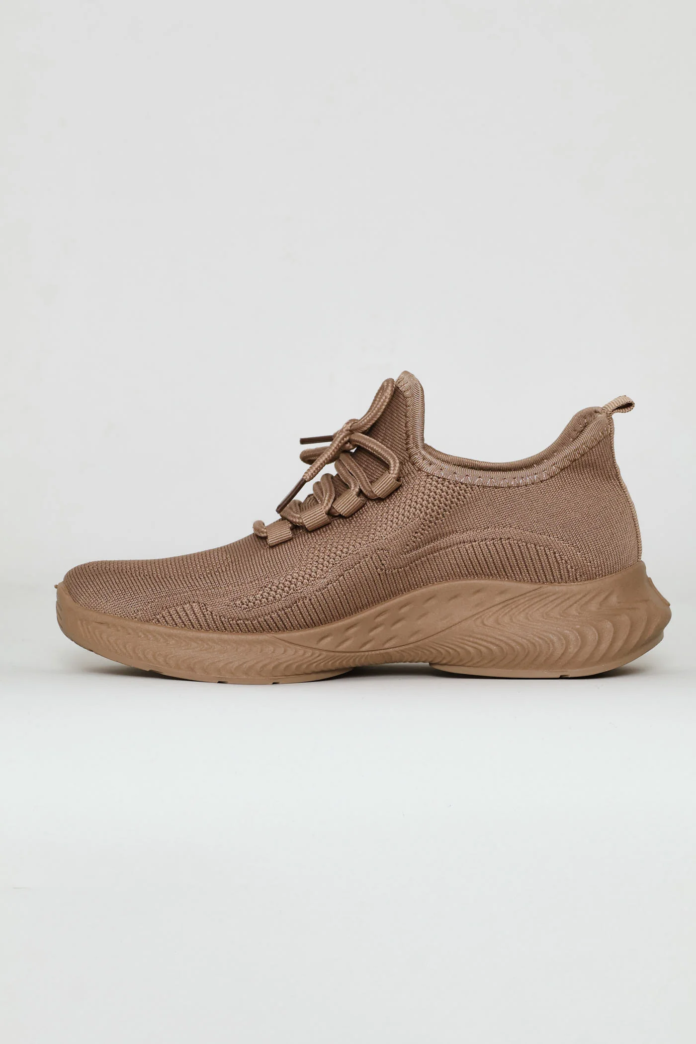 Basic Fly Knit Lace Up Slip On Sneaker - Taupe - Image 4