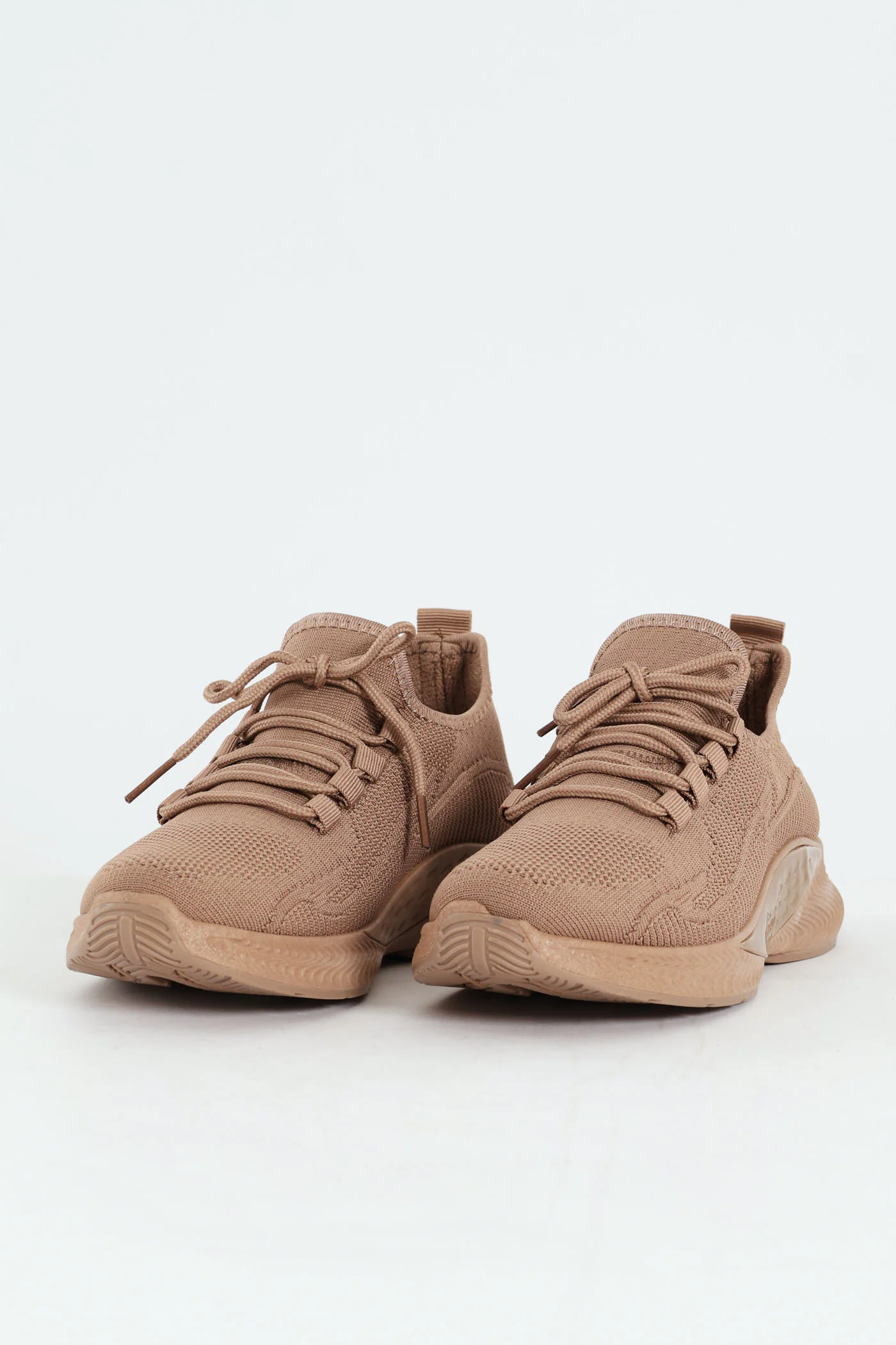Basic Fly Knit Lace Up Slip On Sneaker - Taupe - Image 7