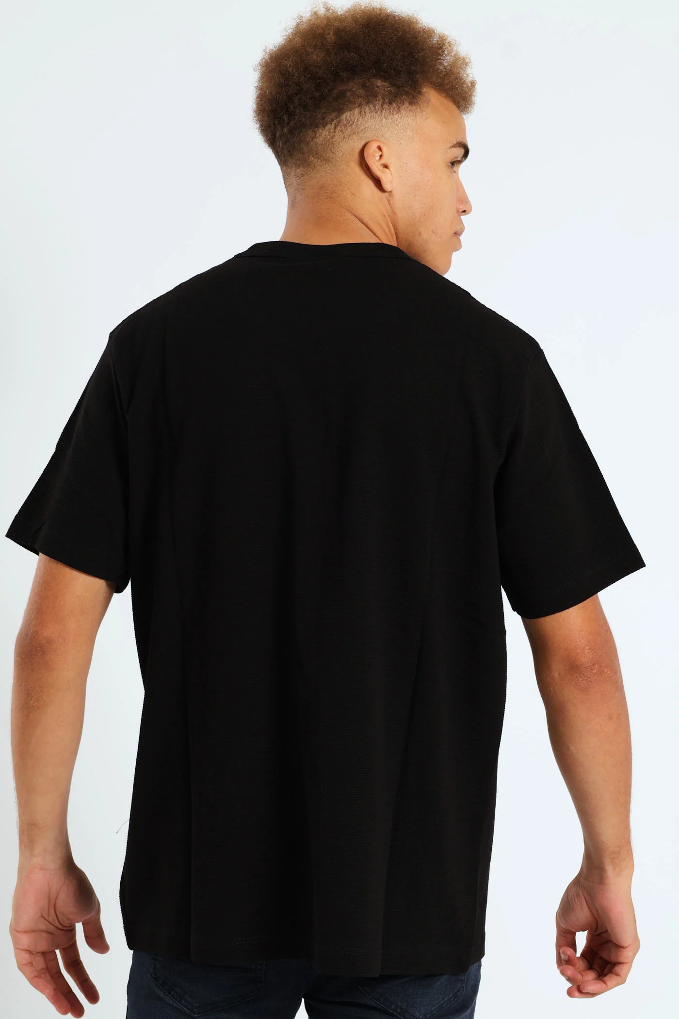 Basic Grid Waffle Tee - Black - Image 2