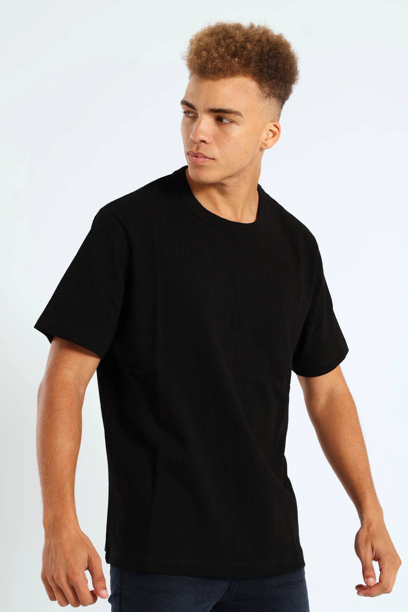 Basic Grid Waffle Tee - Black - Image 3