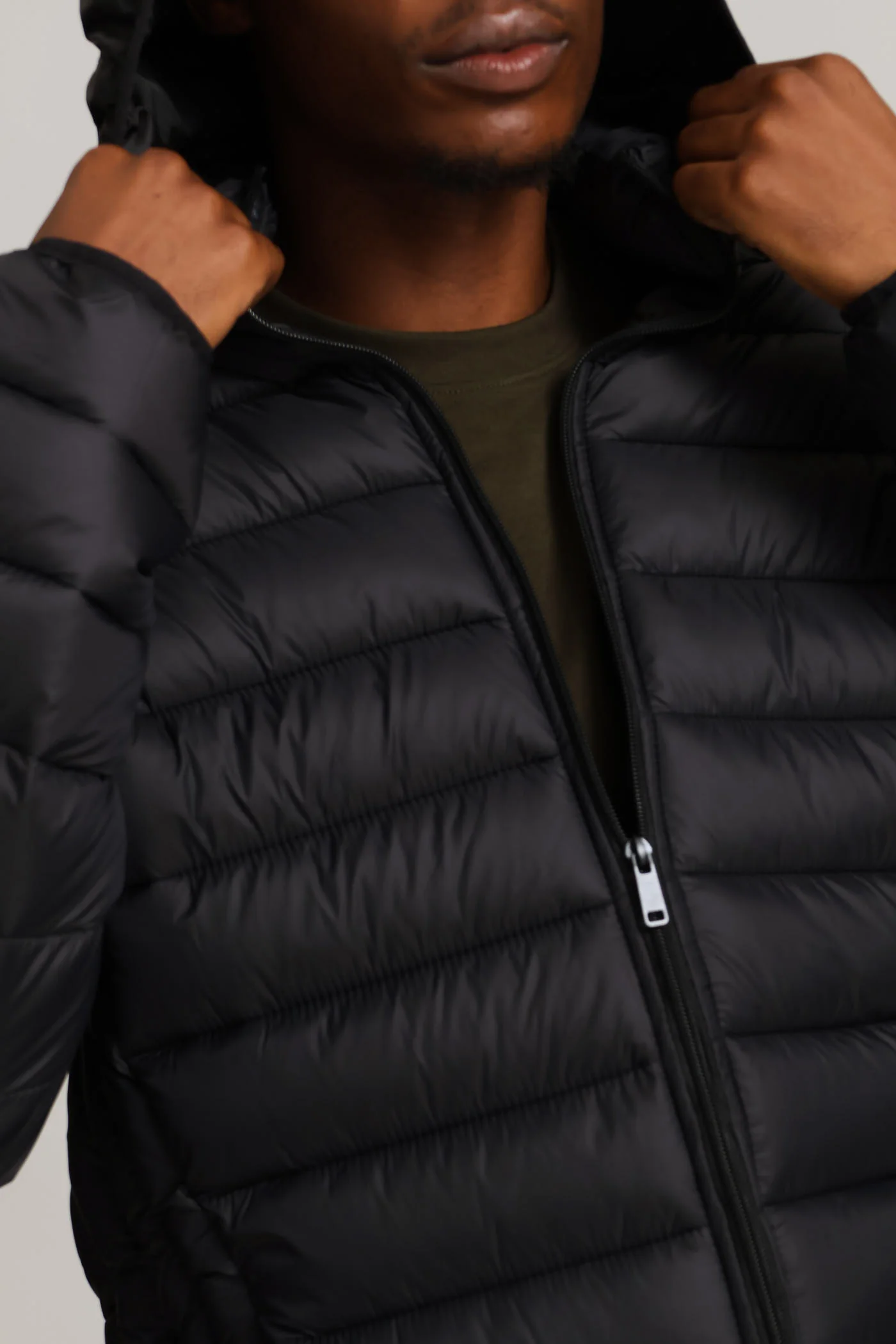 Basic Hooded Puffer Jacket - Black - Image 2