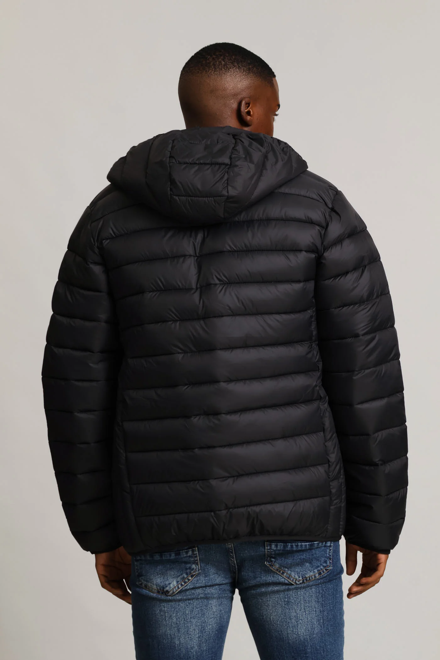Basic Hooded Puffer Jacket - Black - Image 5