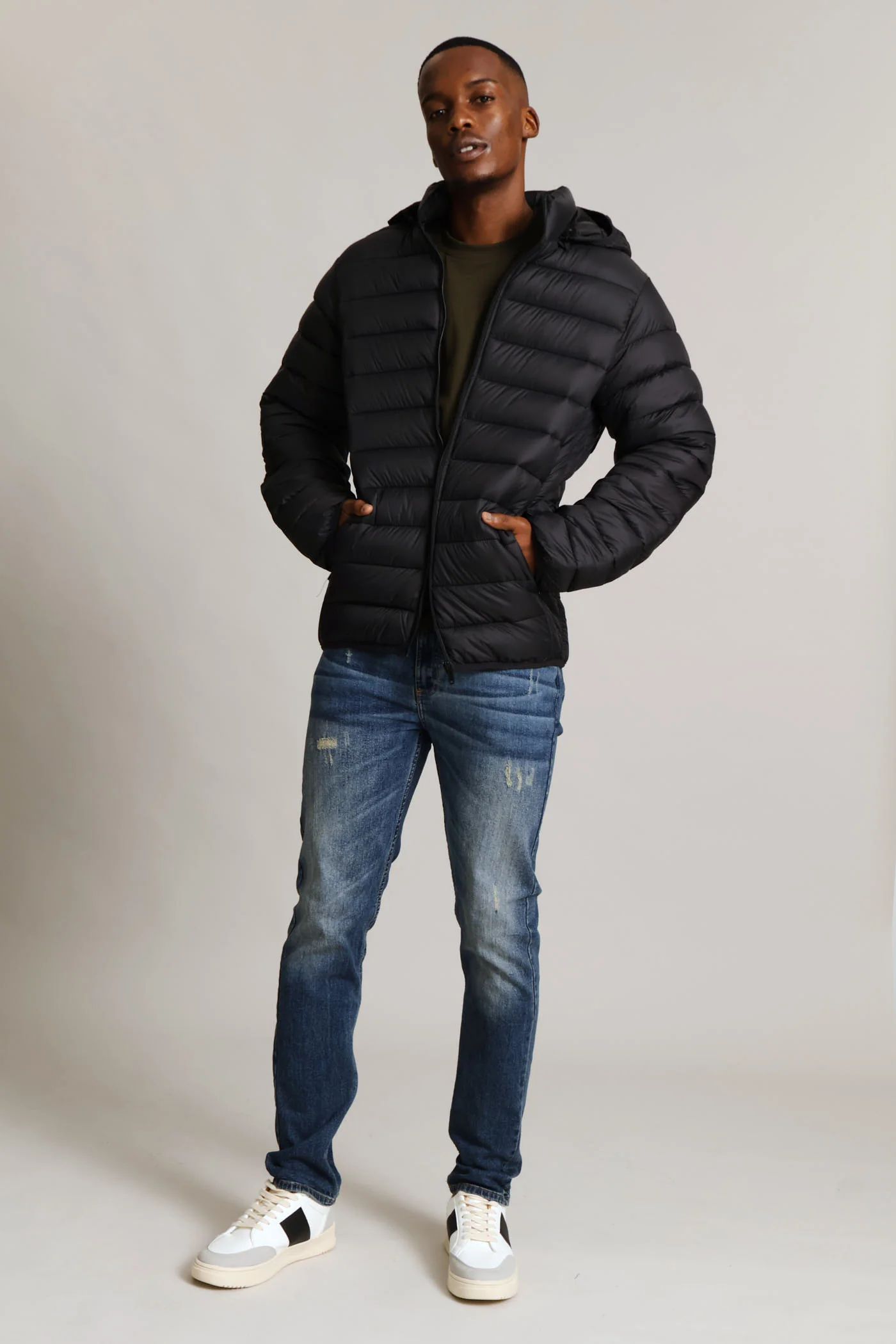 Basic Hooded Puffer Jacket - Black - Image 6