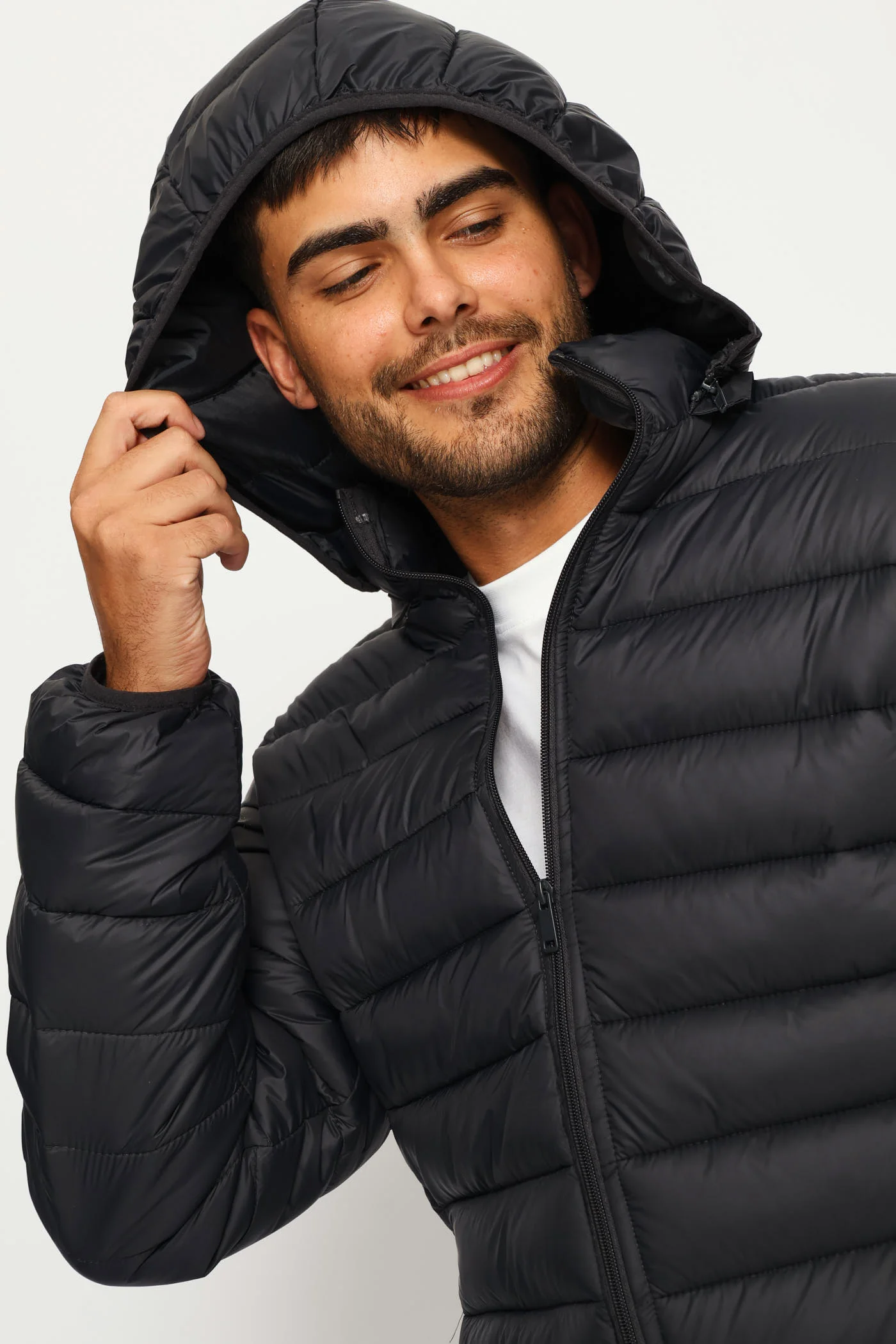 Basic Hooded Puffer Jacket - Charcoal - Image 3