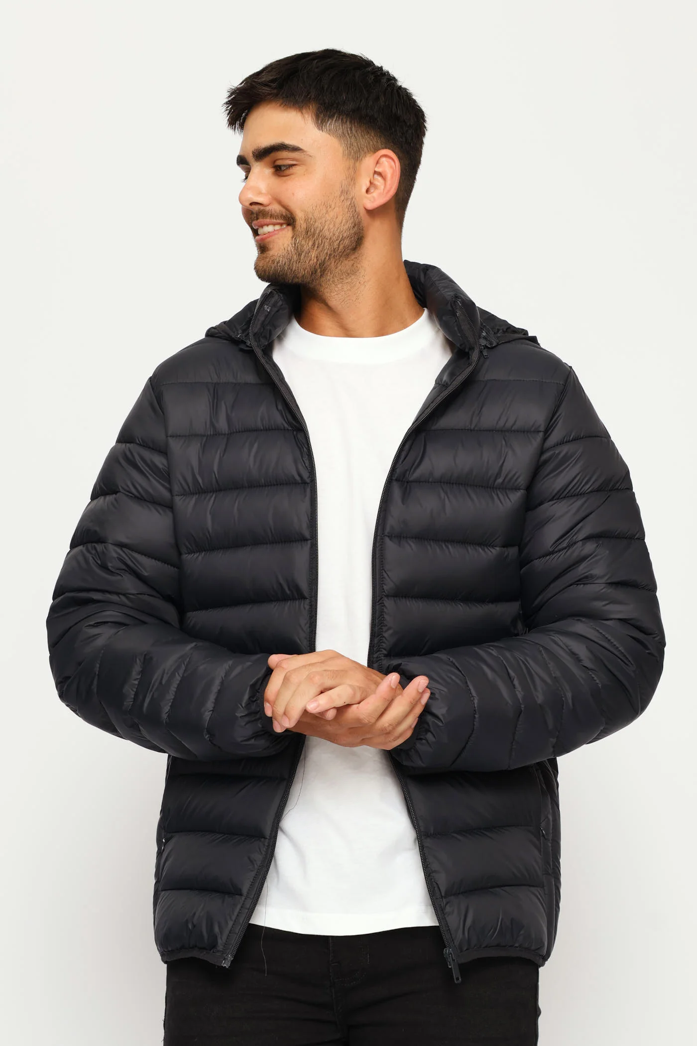 Basic Hooded Puffer Jacket - Charcoal - Image 4