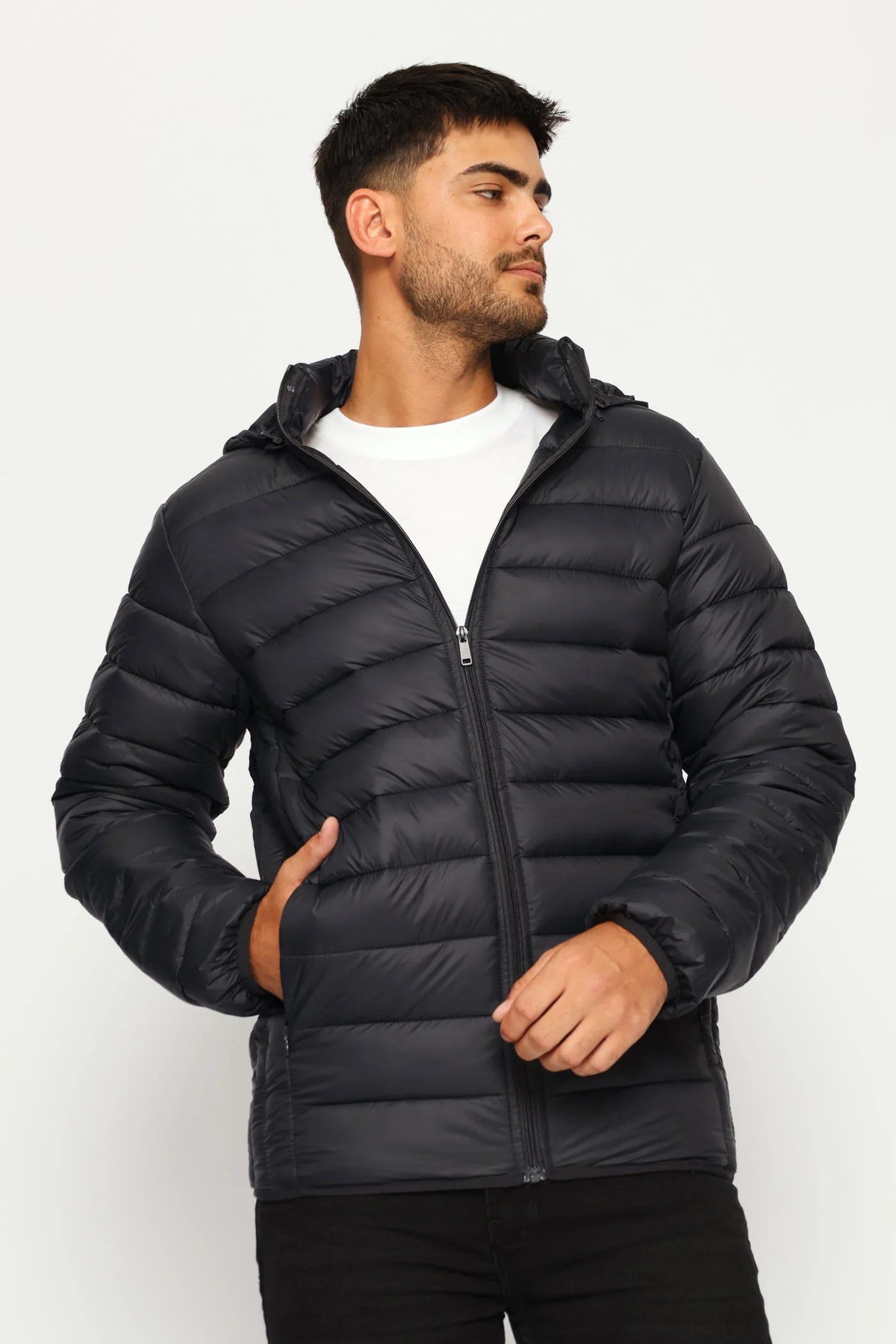 Basic Hooded Puffer Jacket - Charcoal - Image 5