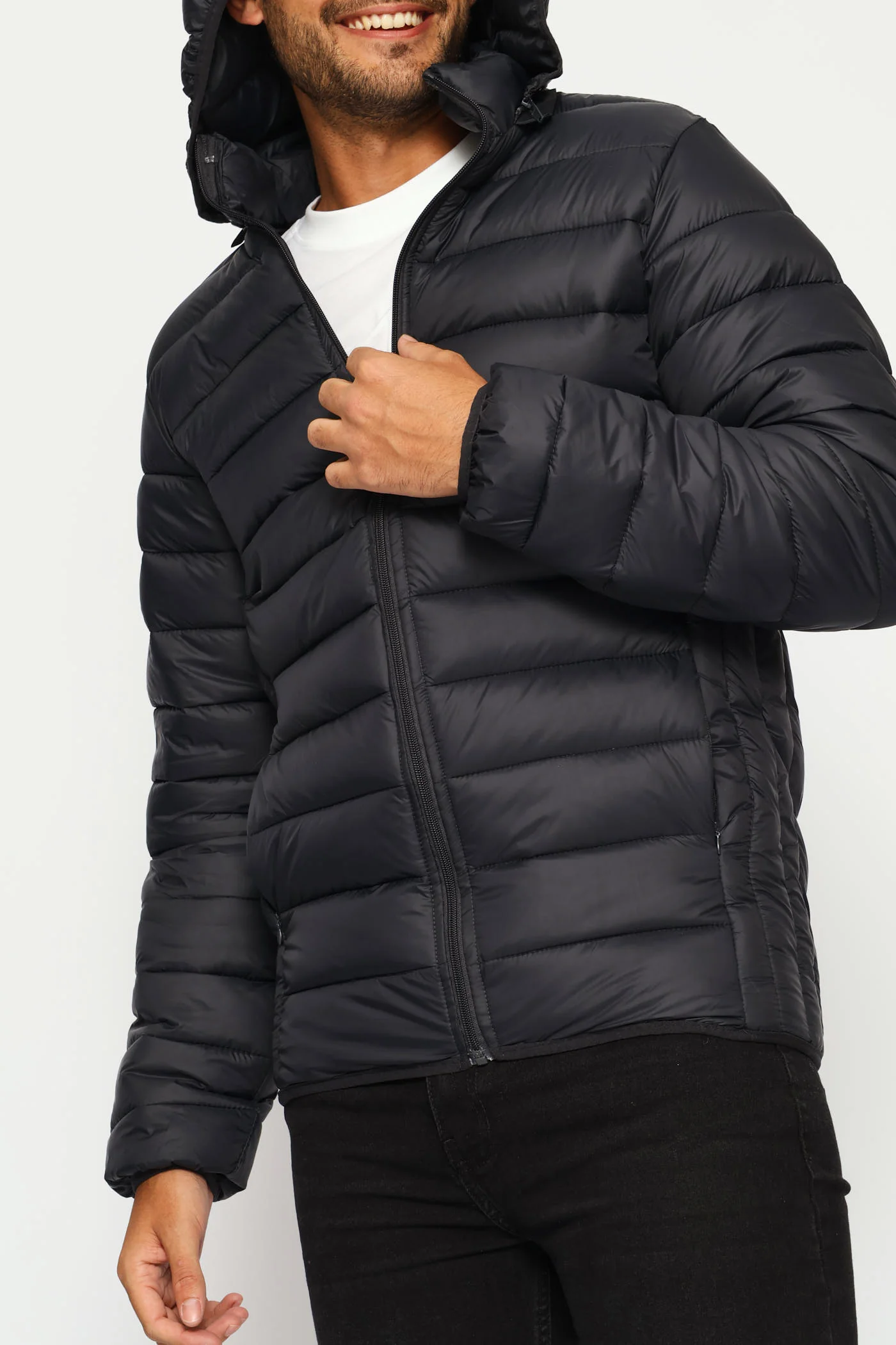 Basic Hooded Puffer Jacket - Charcoal - Image 6