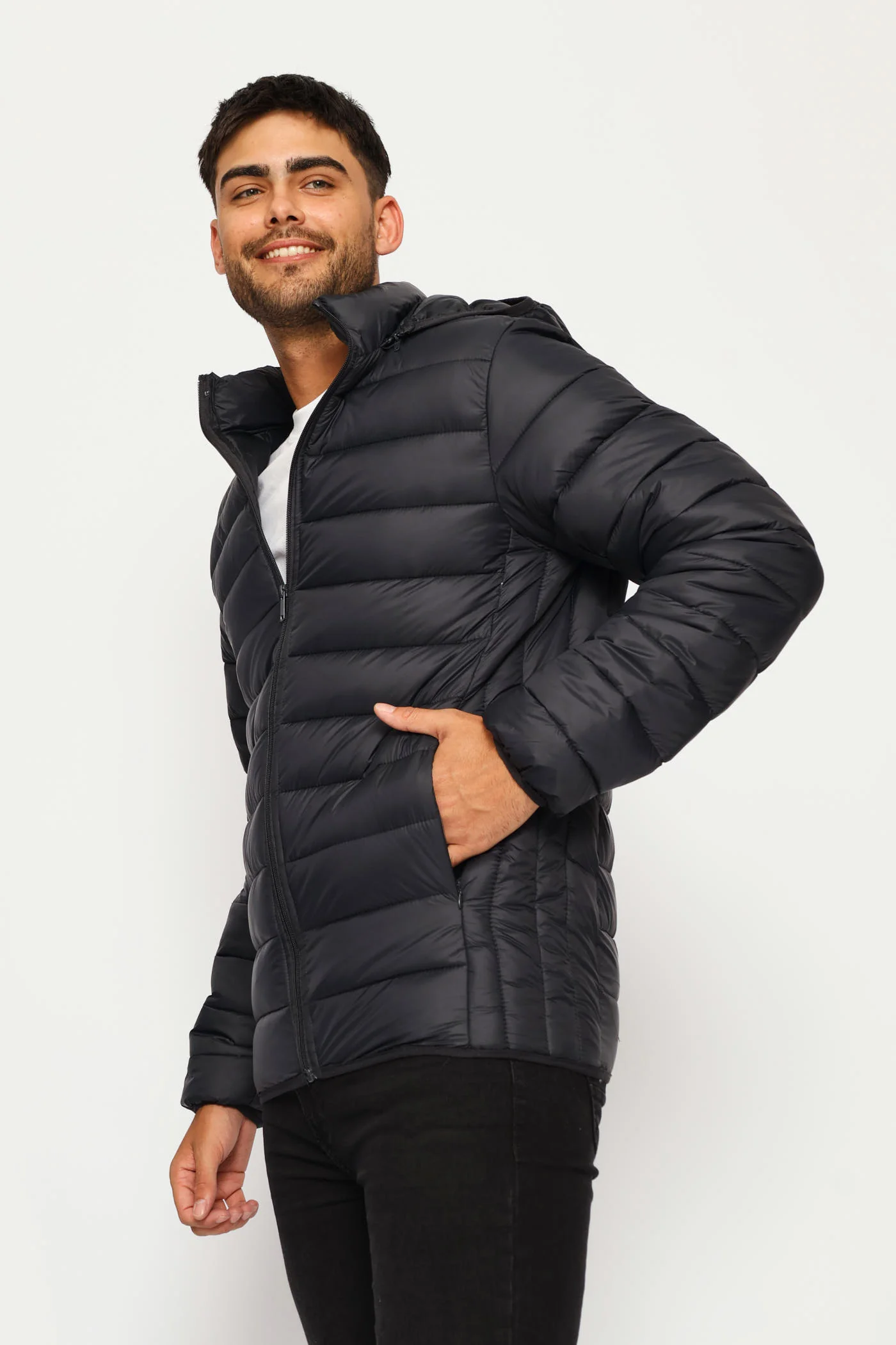 Basic Hooded Puffer Jacket - Charcoal - Image 7