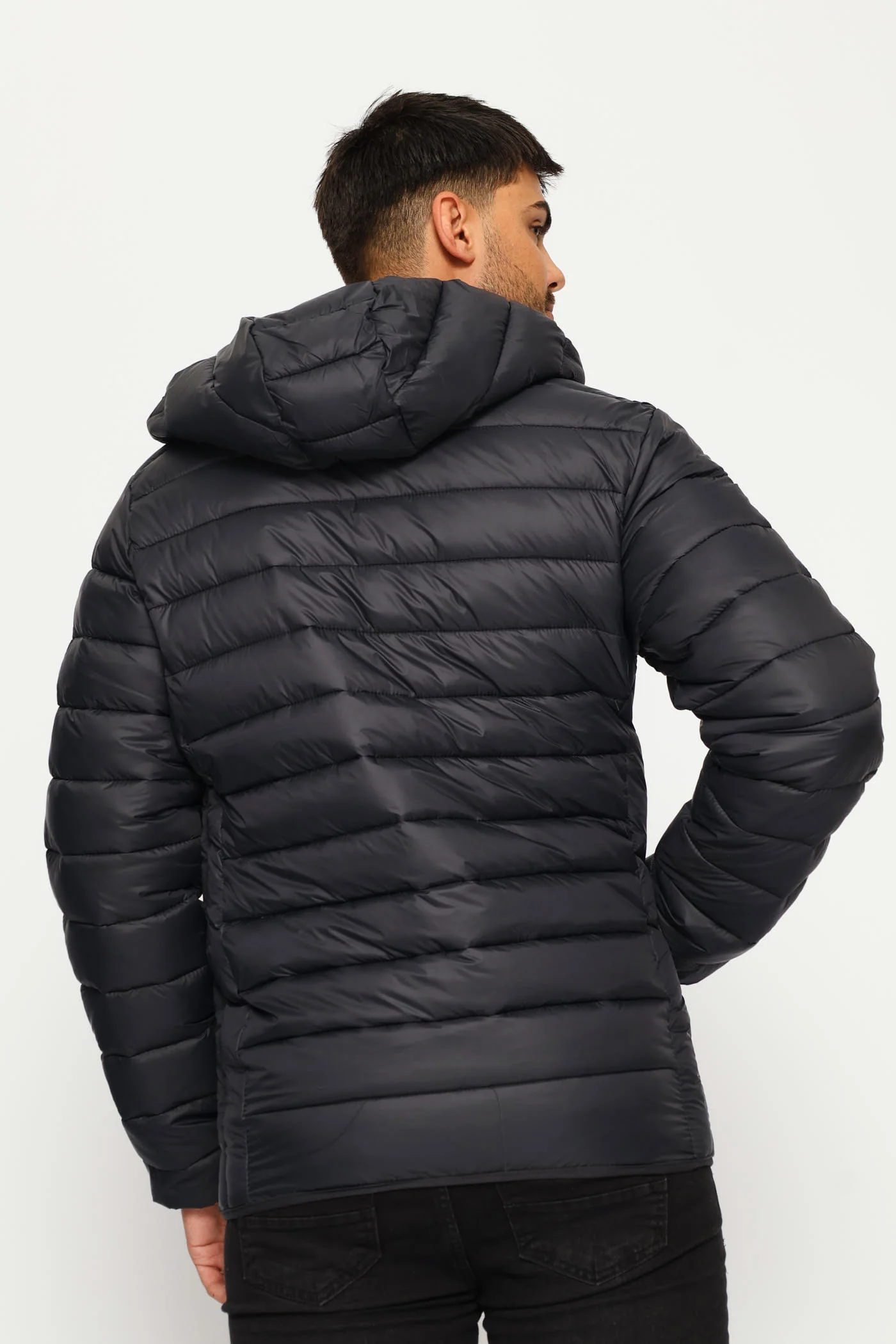 Basic Hooded Puffer Jacket - Charcoal - Image 8