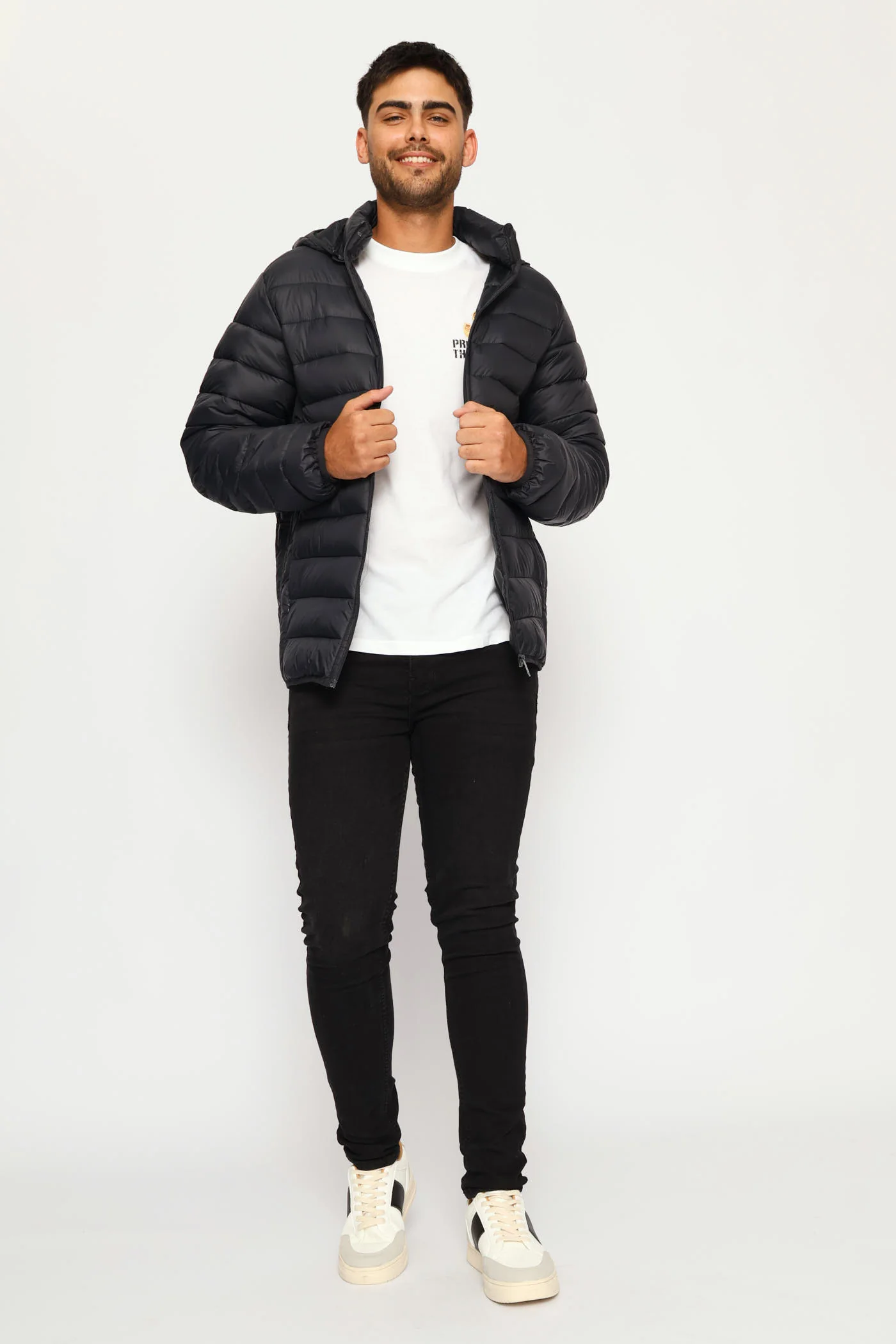 Basic Hooded Puffer Jacket - Charcoal - Image 9