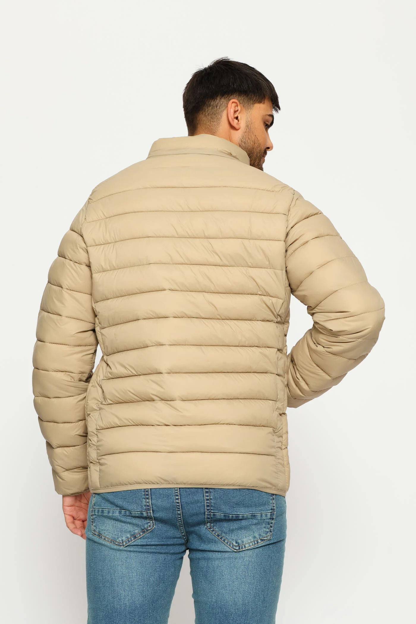 Basic Hooded Puffer Jacket - Taupe - Image 3