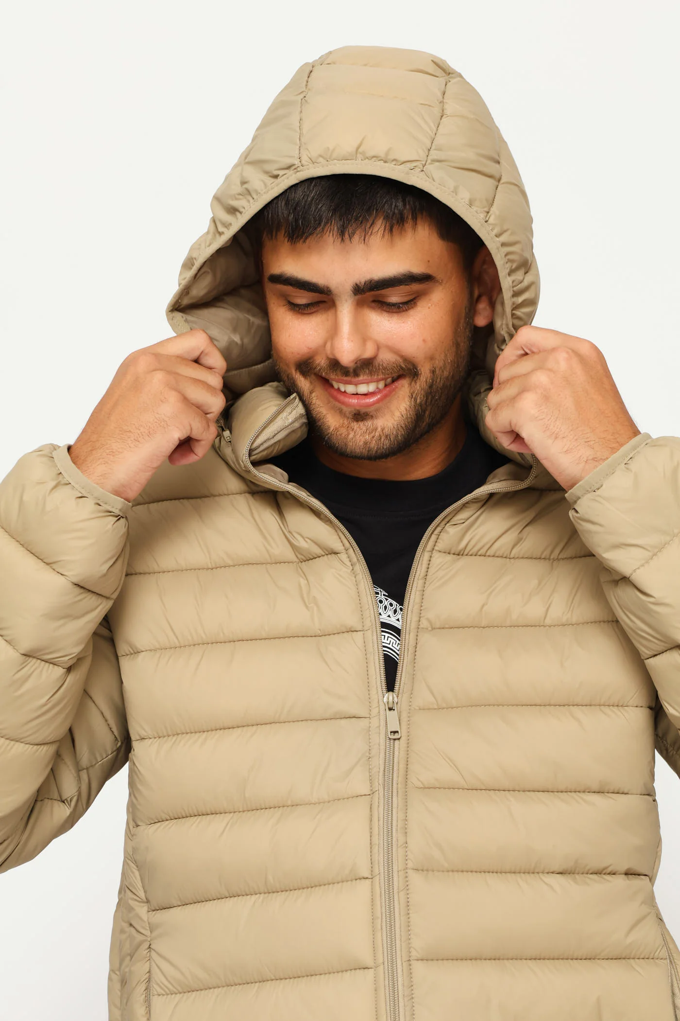 Basic Hooded Puffer Jacket - Taupe - Image 6