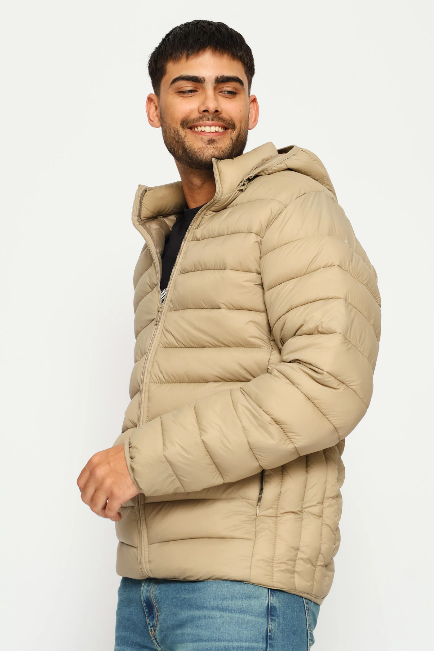 Basic Hooded Puffer Jacket - Taupe - Image 7