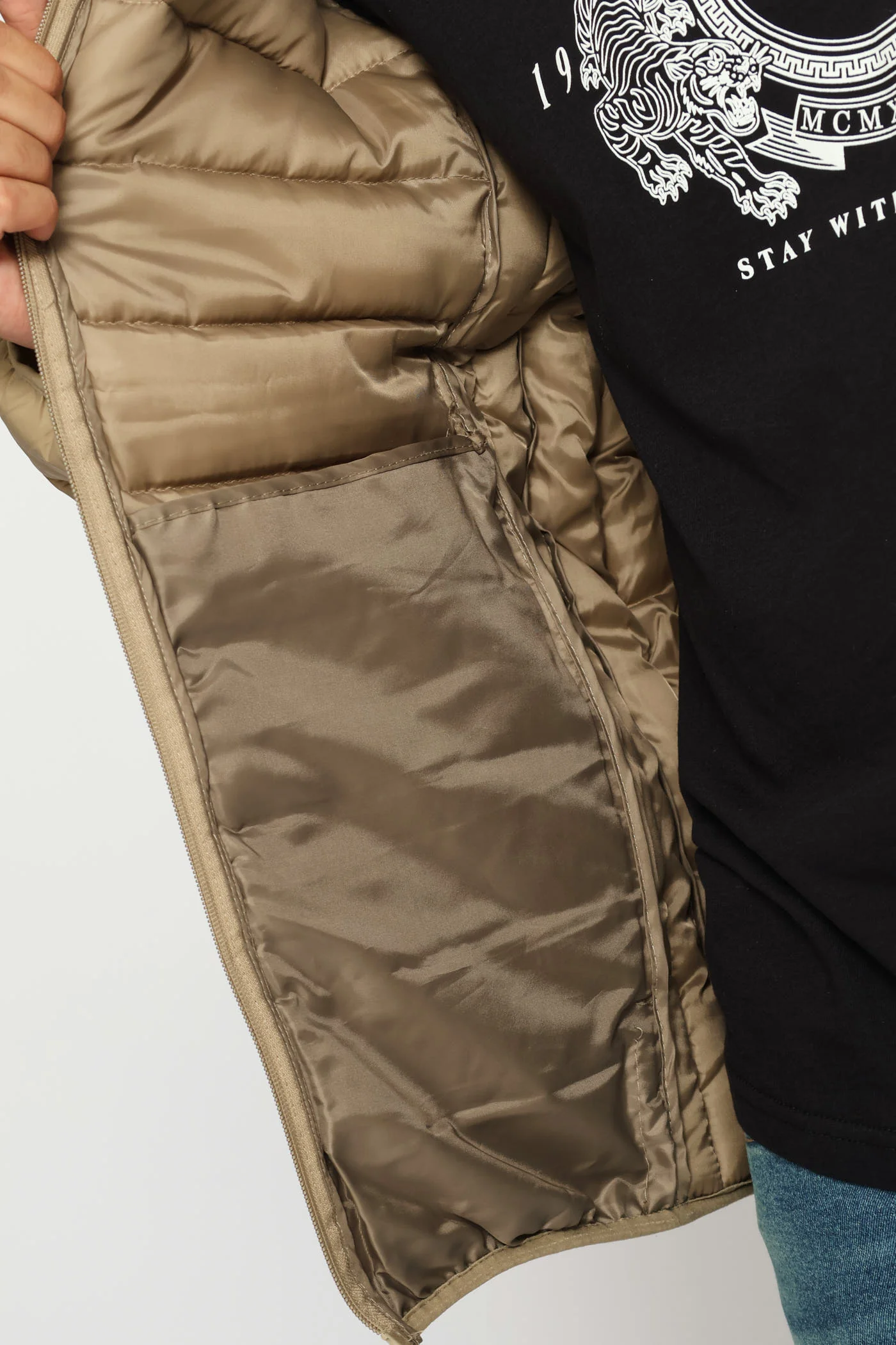 Basic Hooded Puffer Jacket - Taupe - Image 8