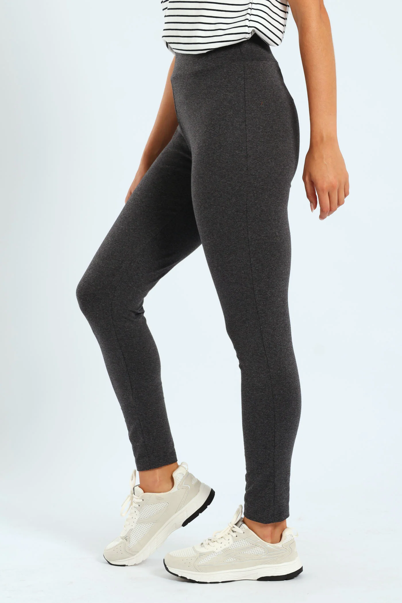 Basic Legging With Wide Waistband - Charcoal Melange - Image 2