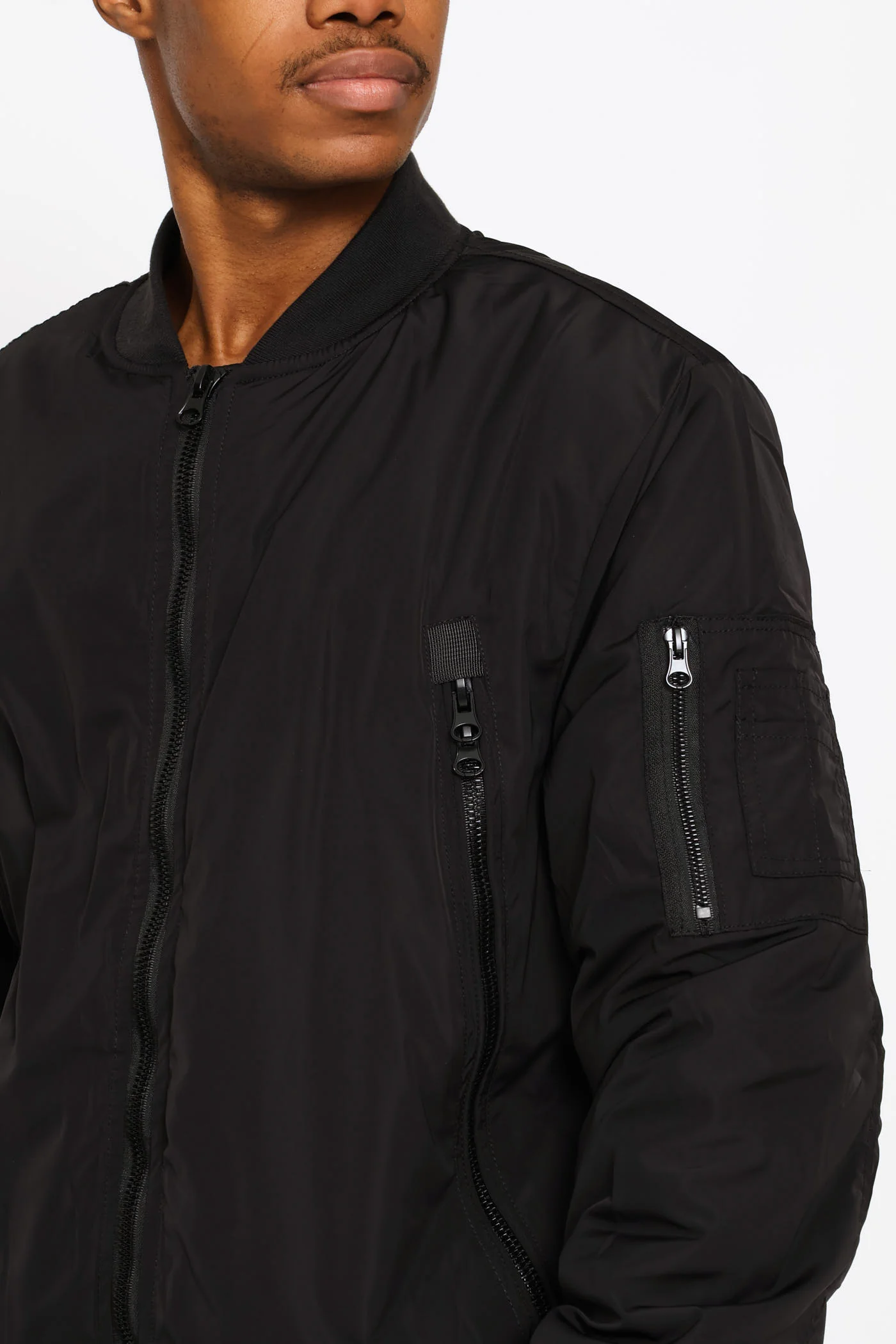 Basic Longer Zip Bomber Jacket - Black - Image 2