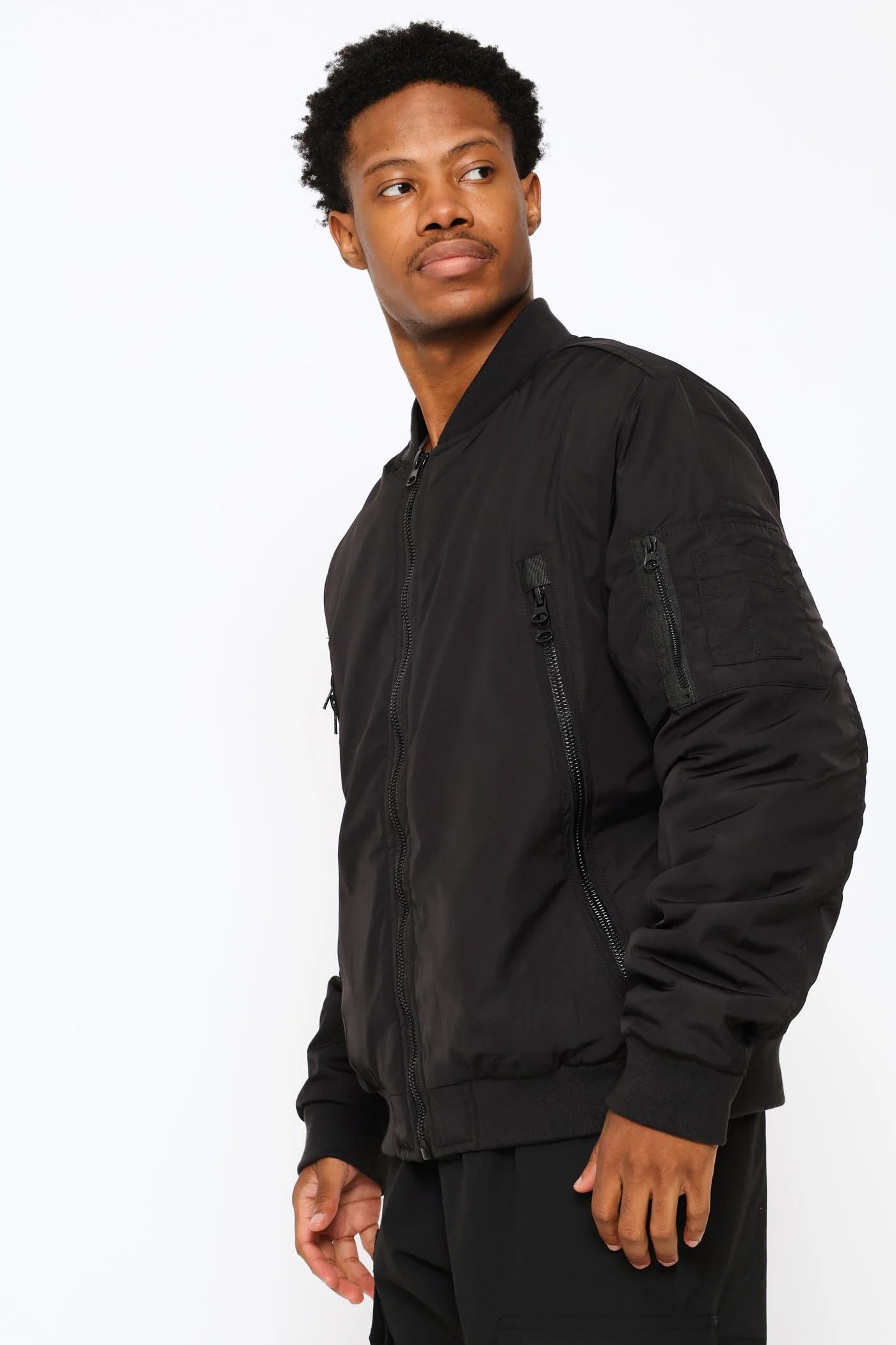 Basic Longer Zip Bomber Jacket - Black - Image 3