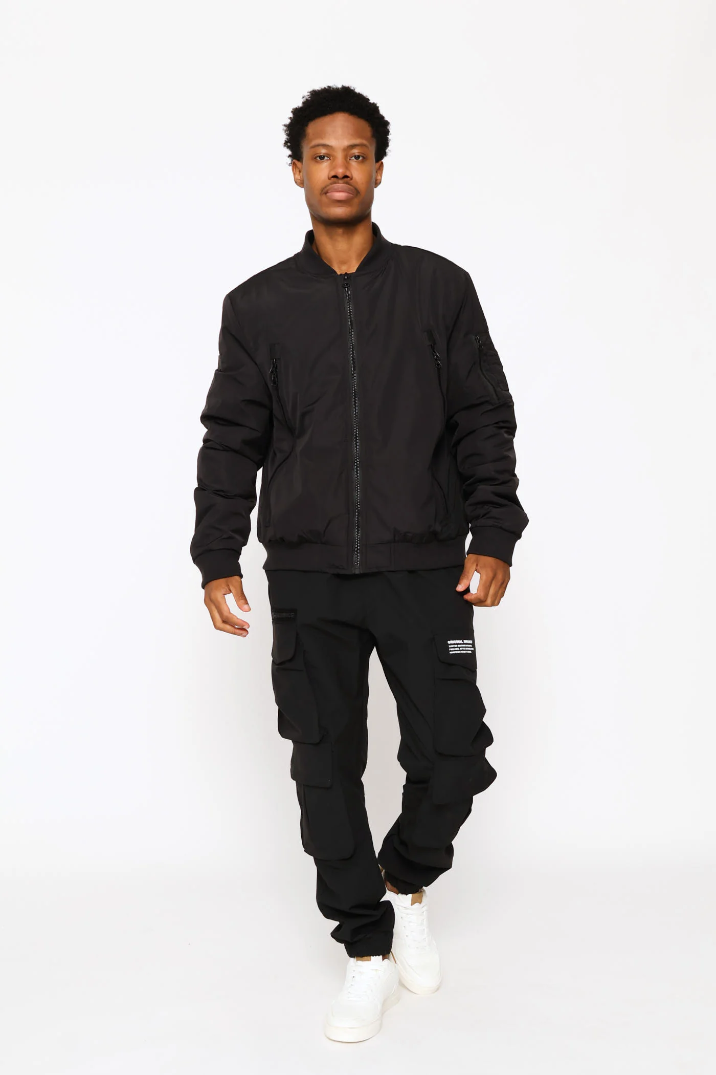 Basic Longer Zip Bomber Jacket - Black - Image 5