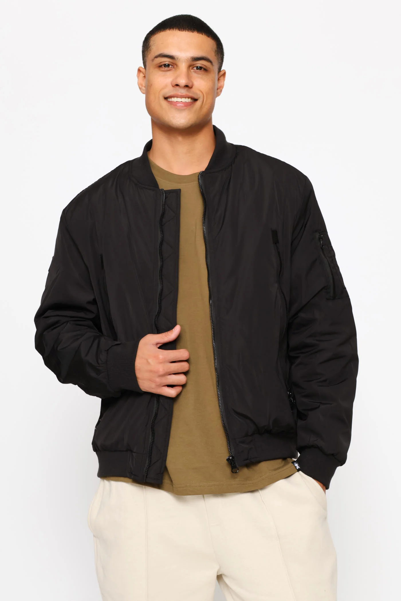 Basic Longer Zip Bomber Jacket - Black - Image 6
