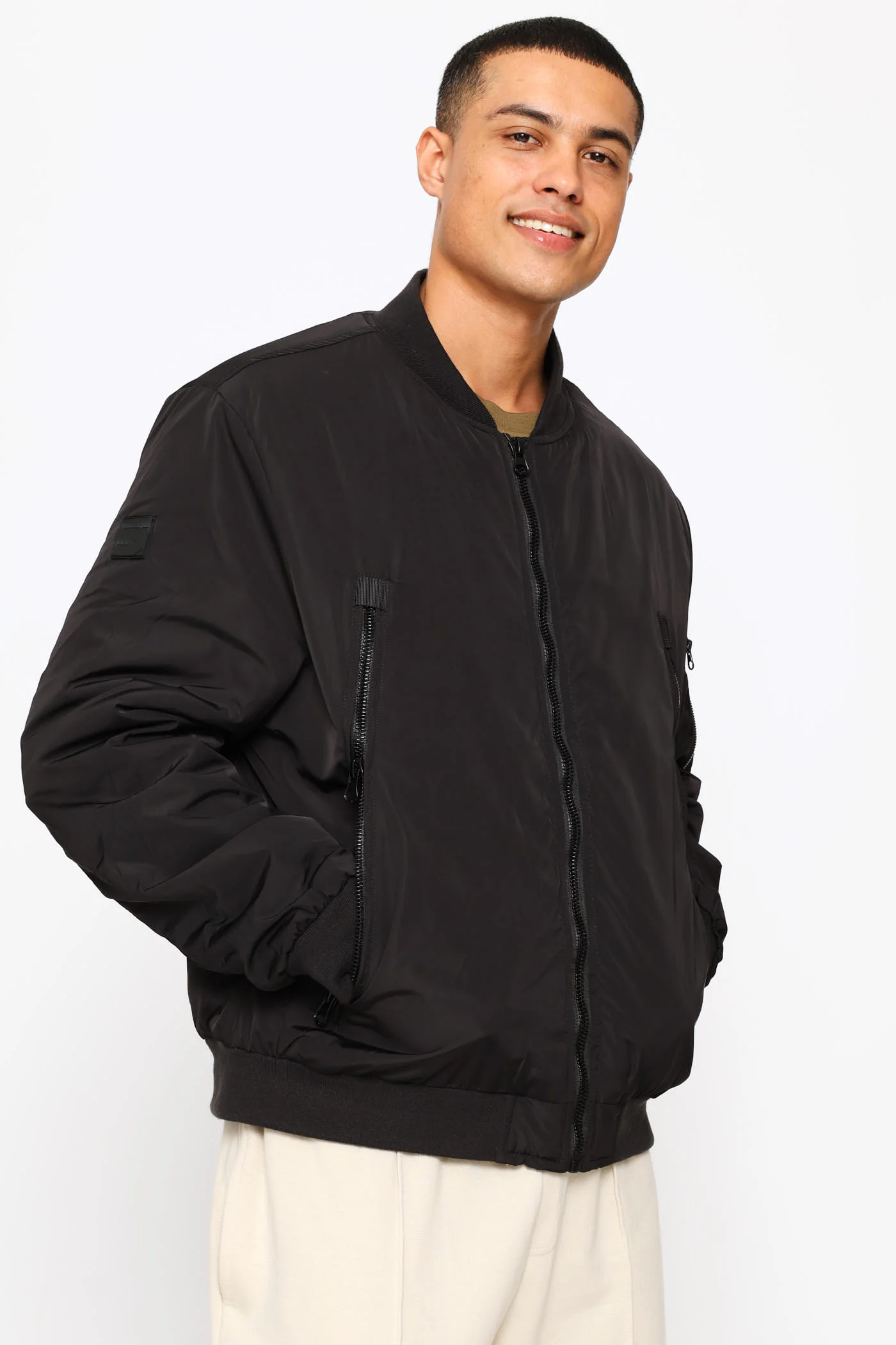 Basic Longer Zip Bomber Jacket - Black - Image 8