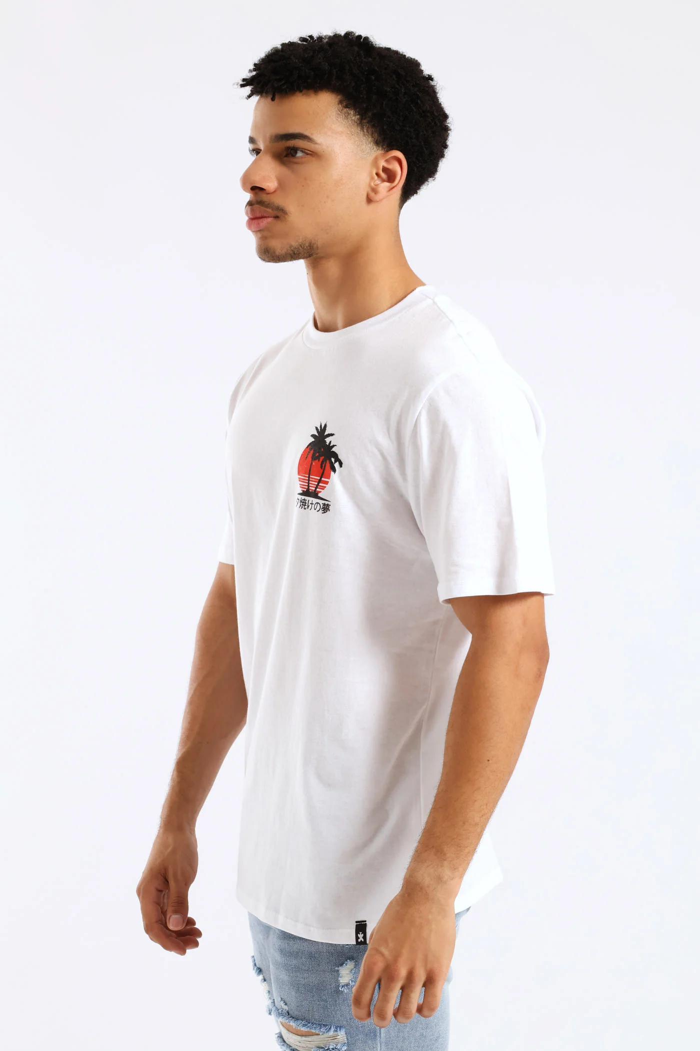 Basic Palm Tree Print Tee - White - Image 3