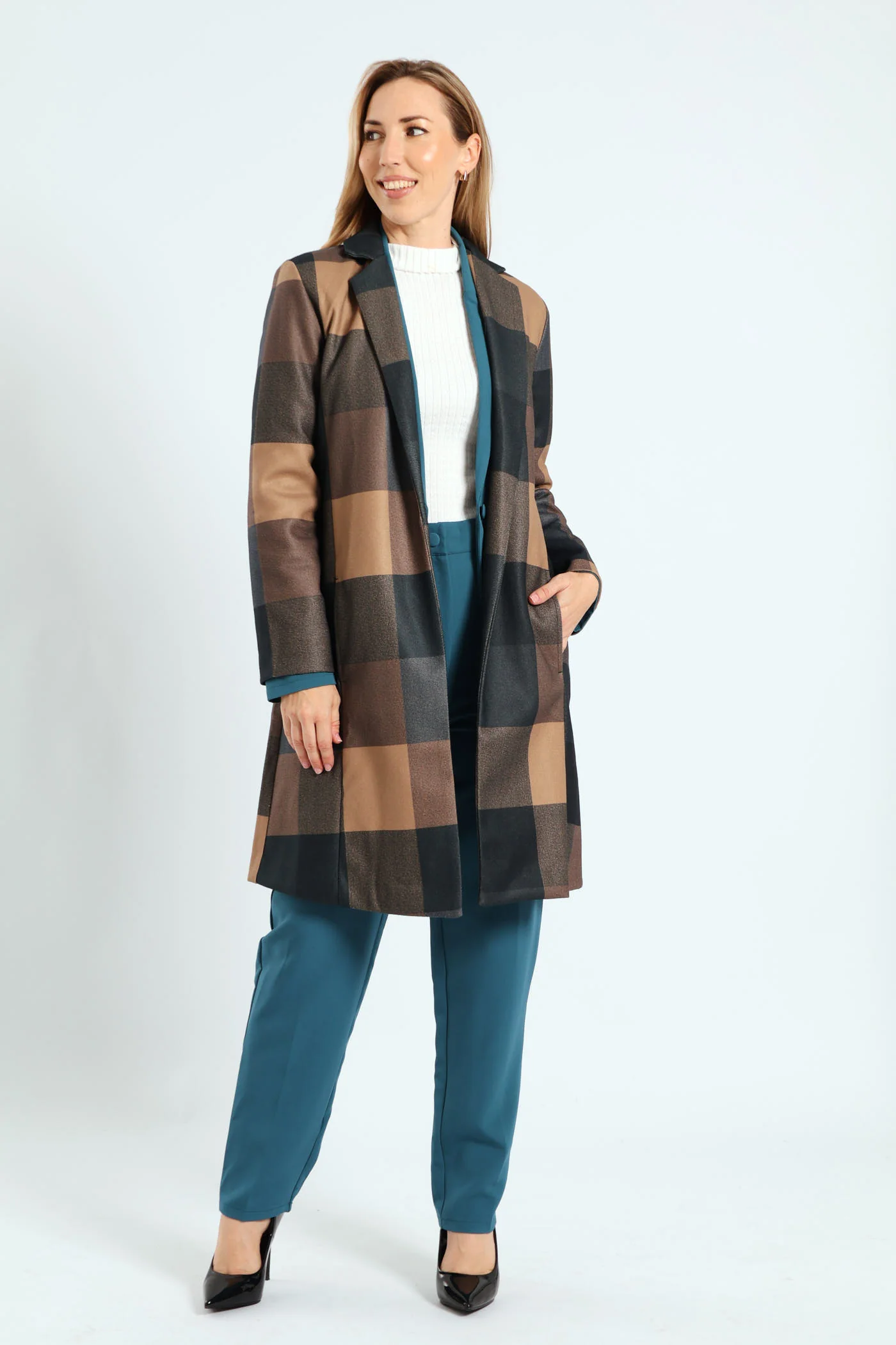 Basic Panelled Coat - Beige - Image 5