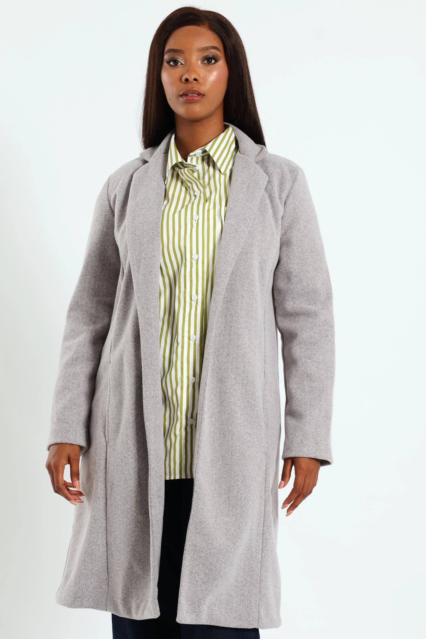 Basic Panelled Coat - Grey Melange - Image 2