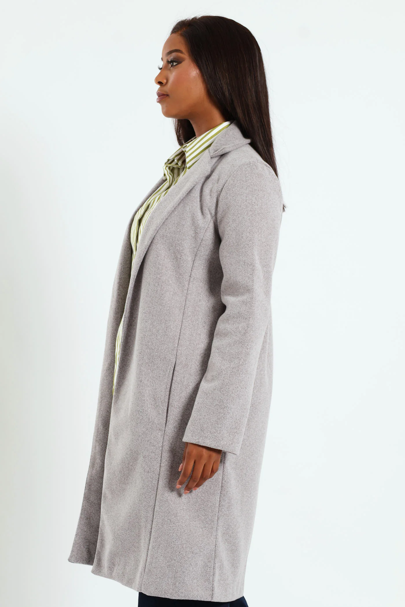 Basic Panelled Coat - Grey Melange - Image 3