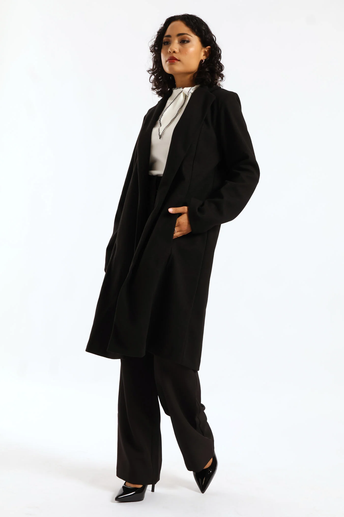 Basic Panelled Pocket Coat - Black - Image 2