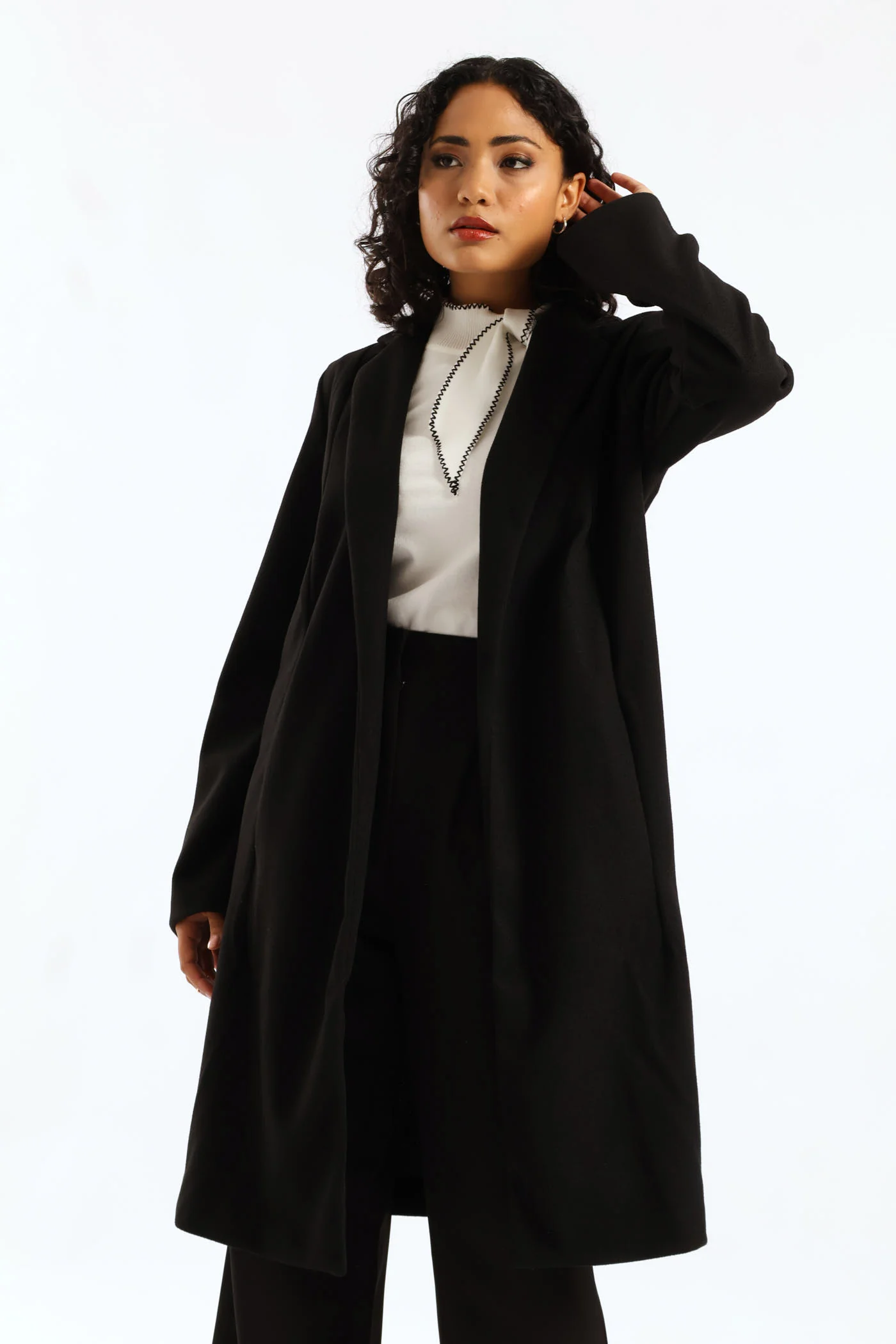 Basic Panelled Pocket Coat - Black - Image 3