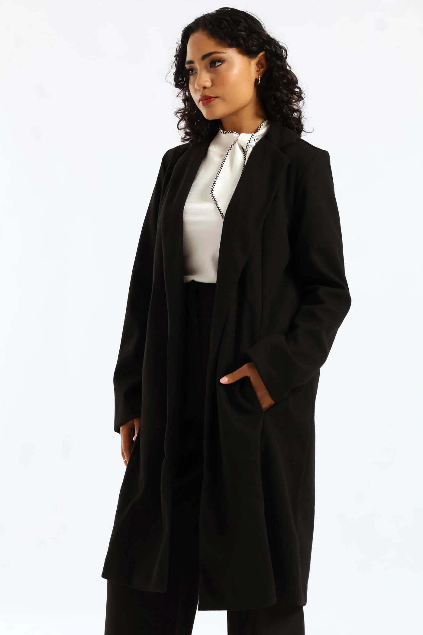 Basic Panelled Pocket Coat - Black - Image 4