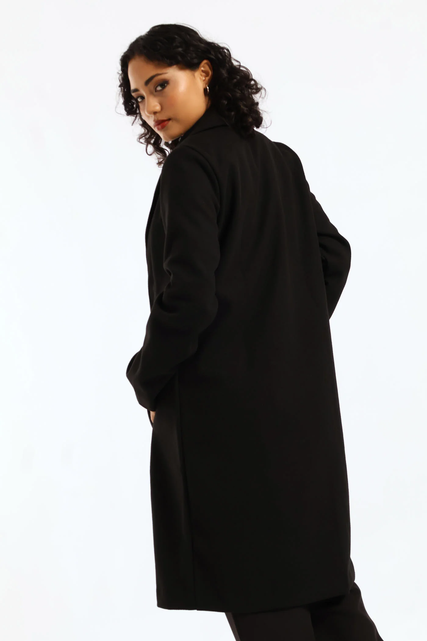 Basic Panelled Pocket Coat - Black - Image 5