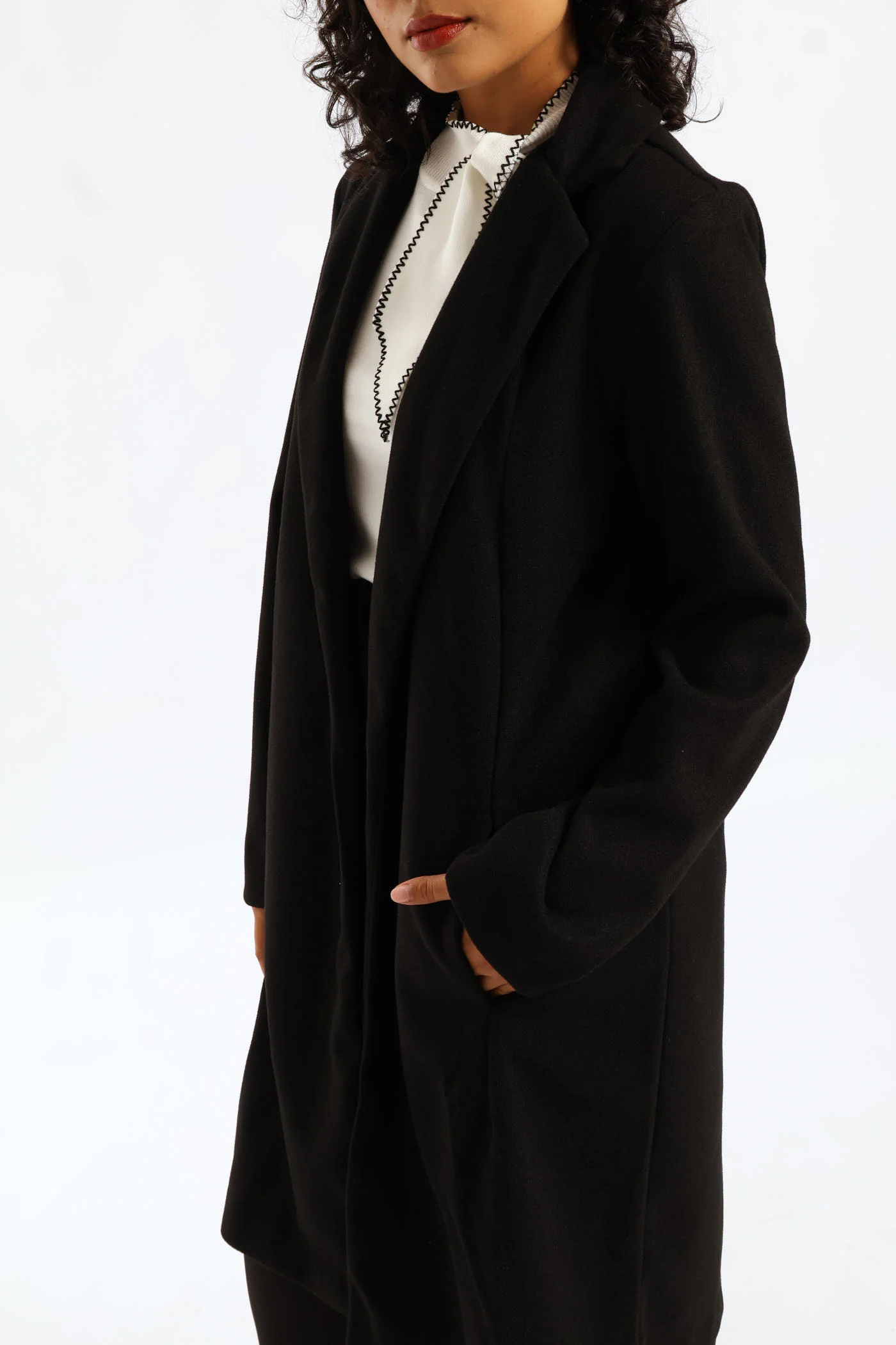 Basic Panelled Pocket Coat - Black - Image 6