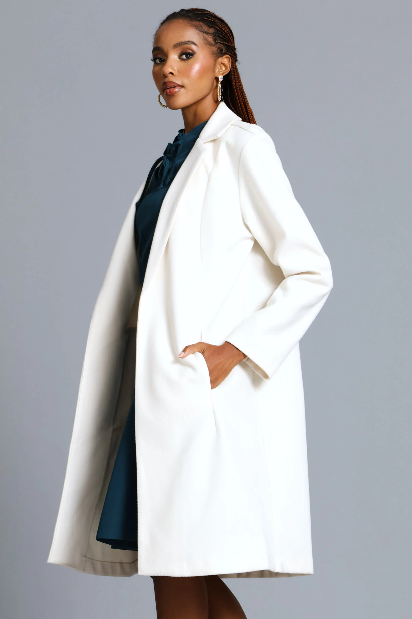Basic Panelled Pocket Coat - Bone - Image 4
