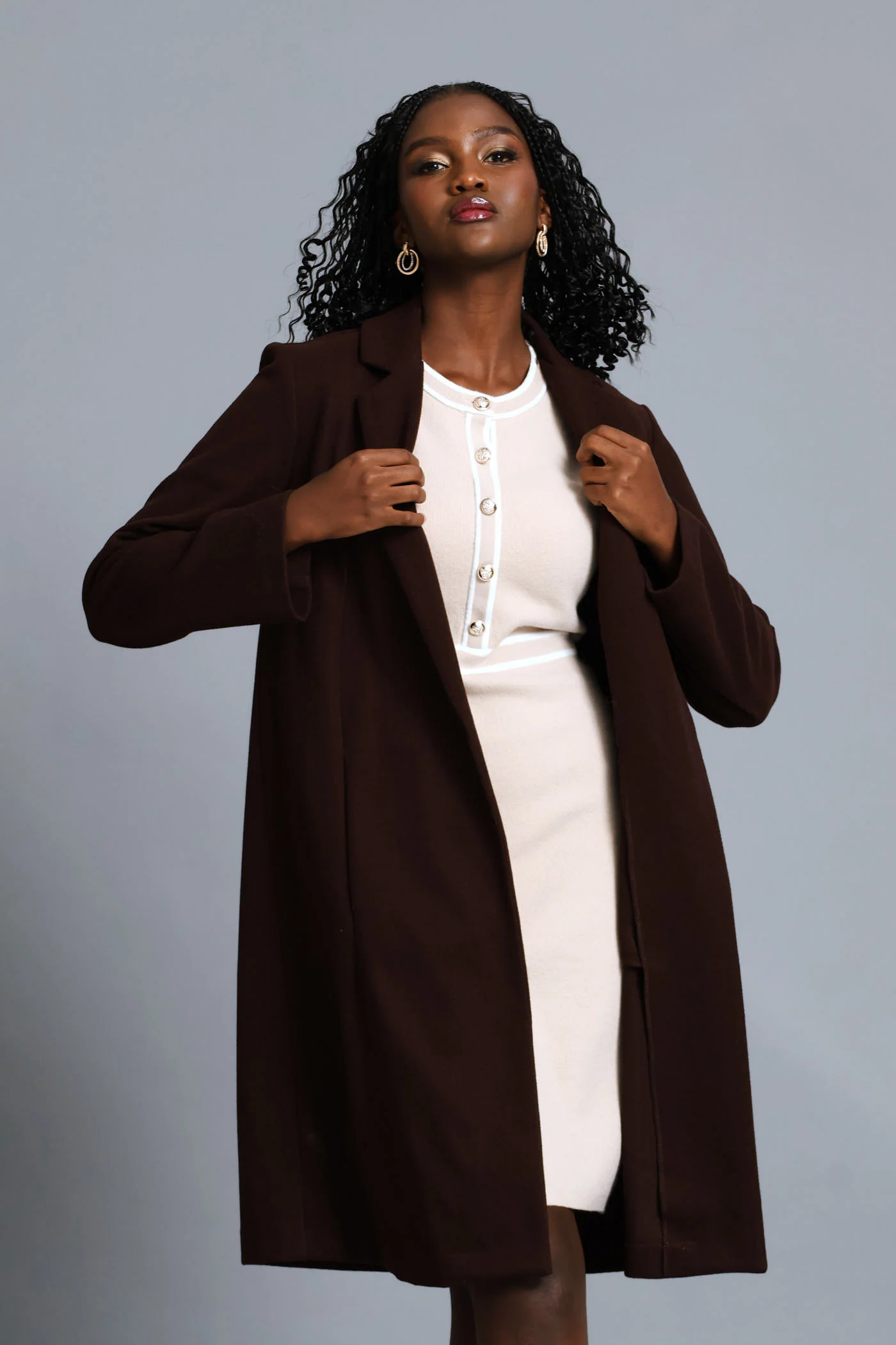 Basic Panelled Pocket Coat - Chocolate - Image 10