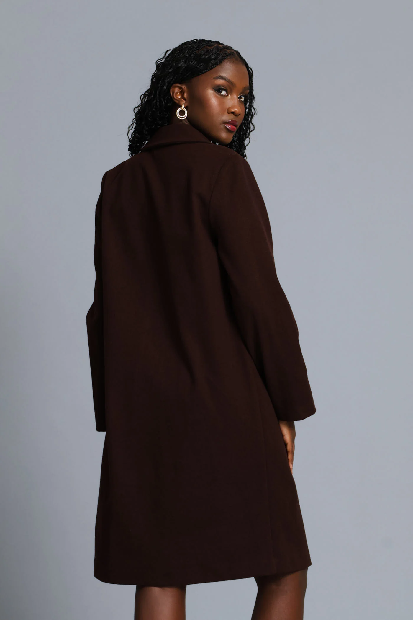 Basic Panelled Pocket Coat - Chocolate - Image 13