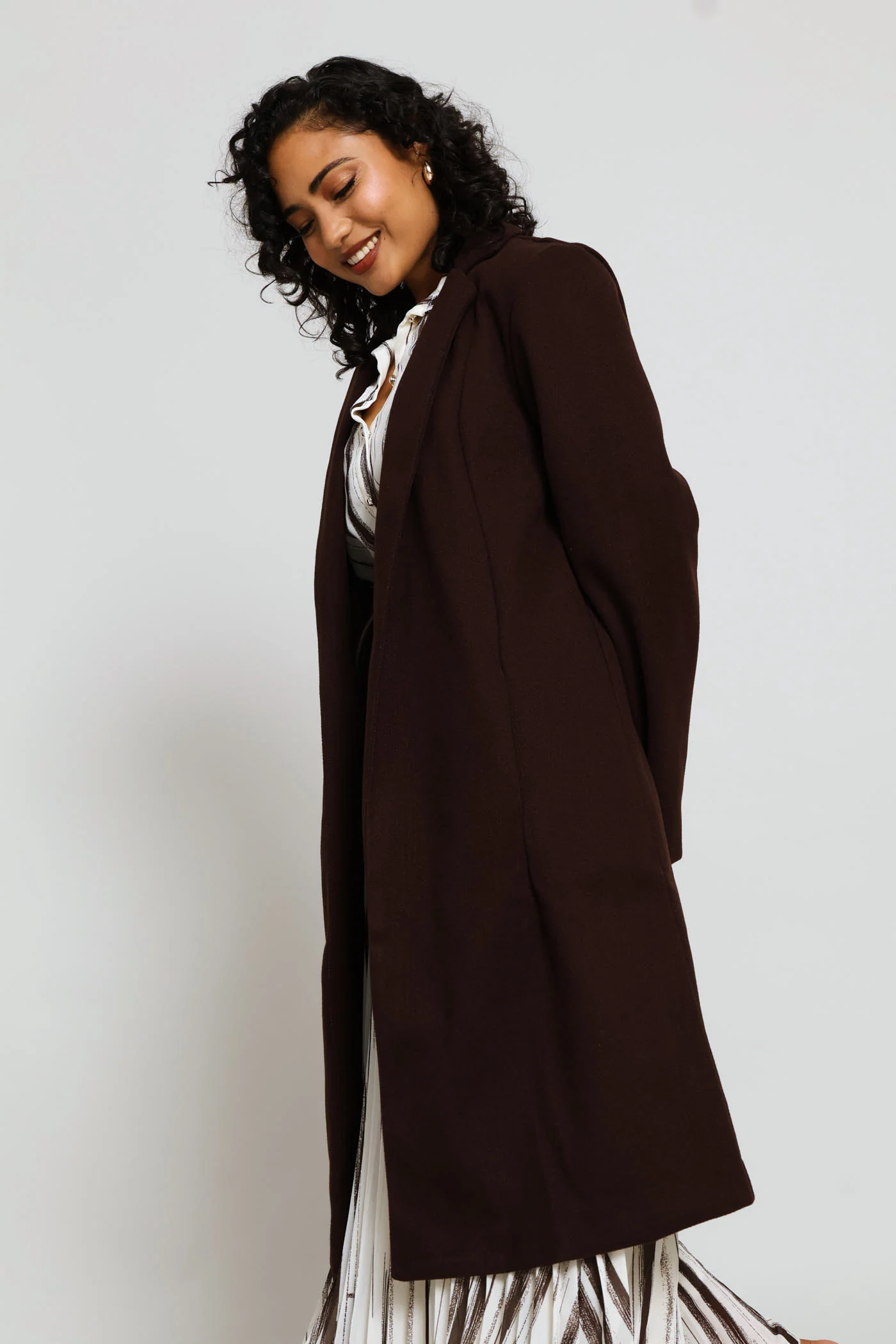 Basic Panelled Pocket Coat - Chocolate - Image 2